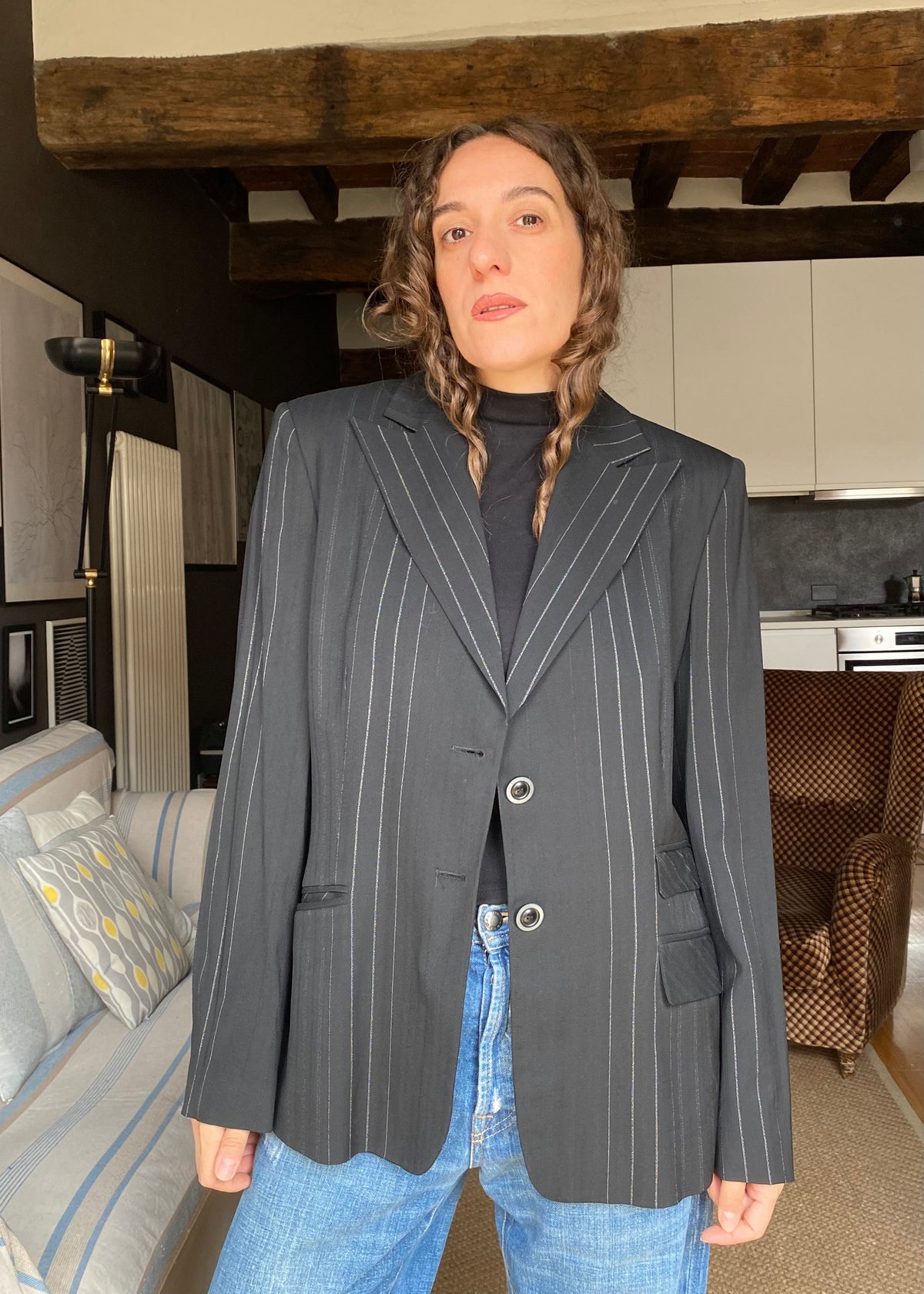 Blazer gessato misto lana