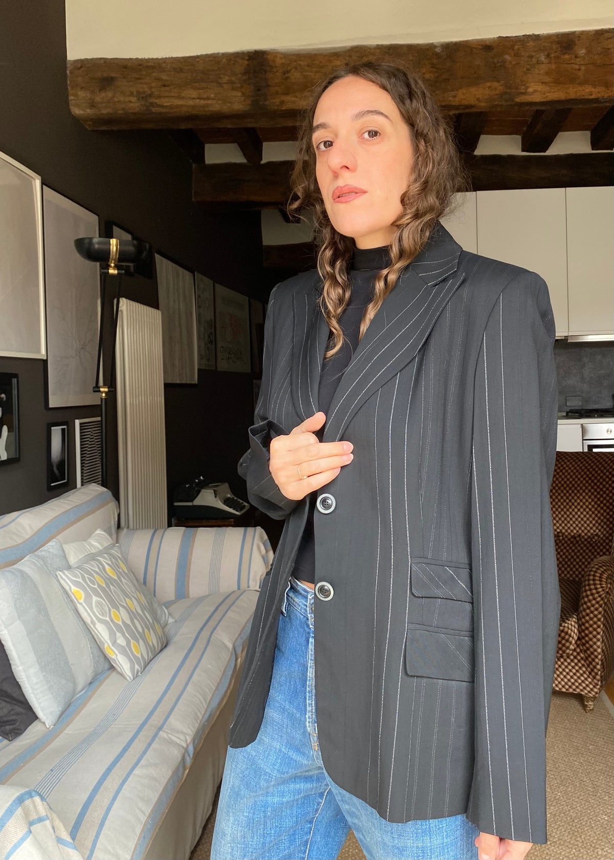 Blazer gessato misto lana