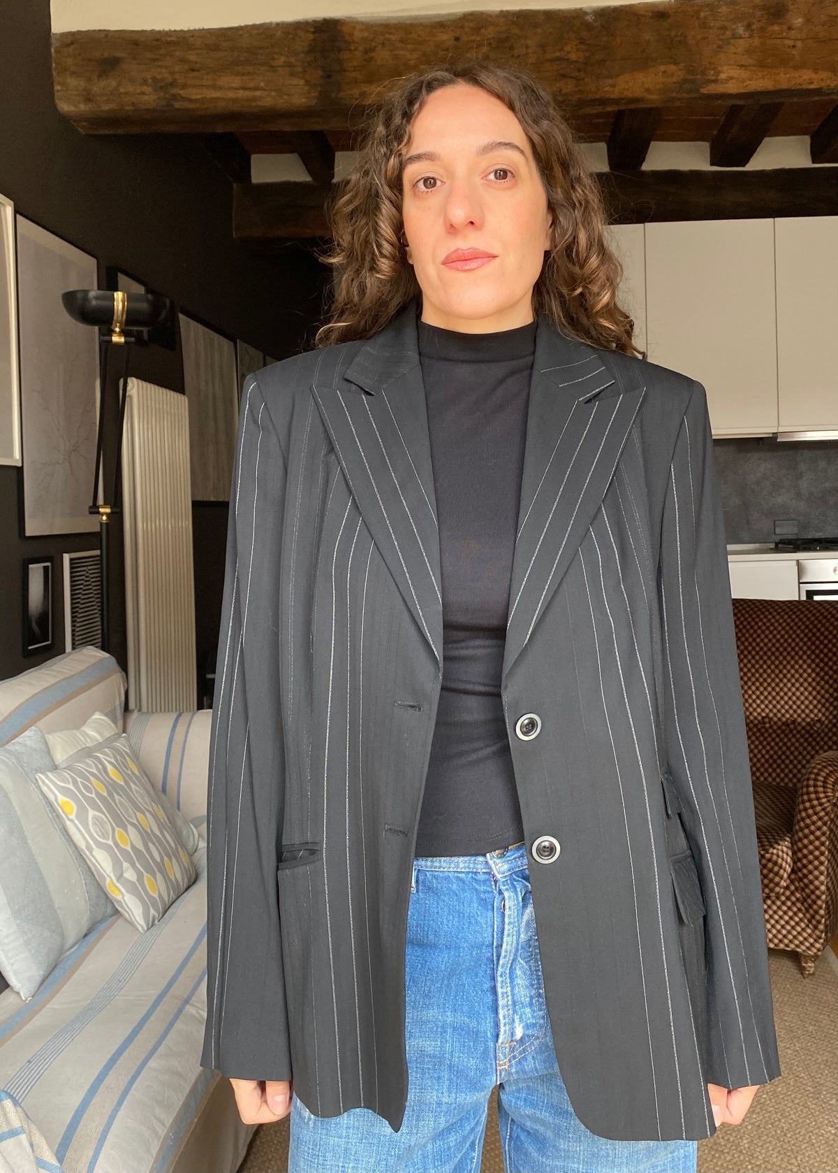 Blazer gessato misto lana