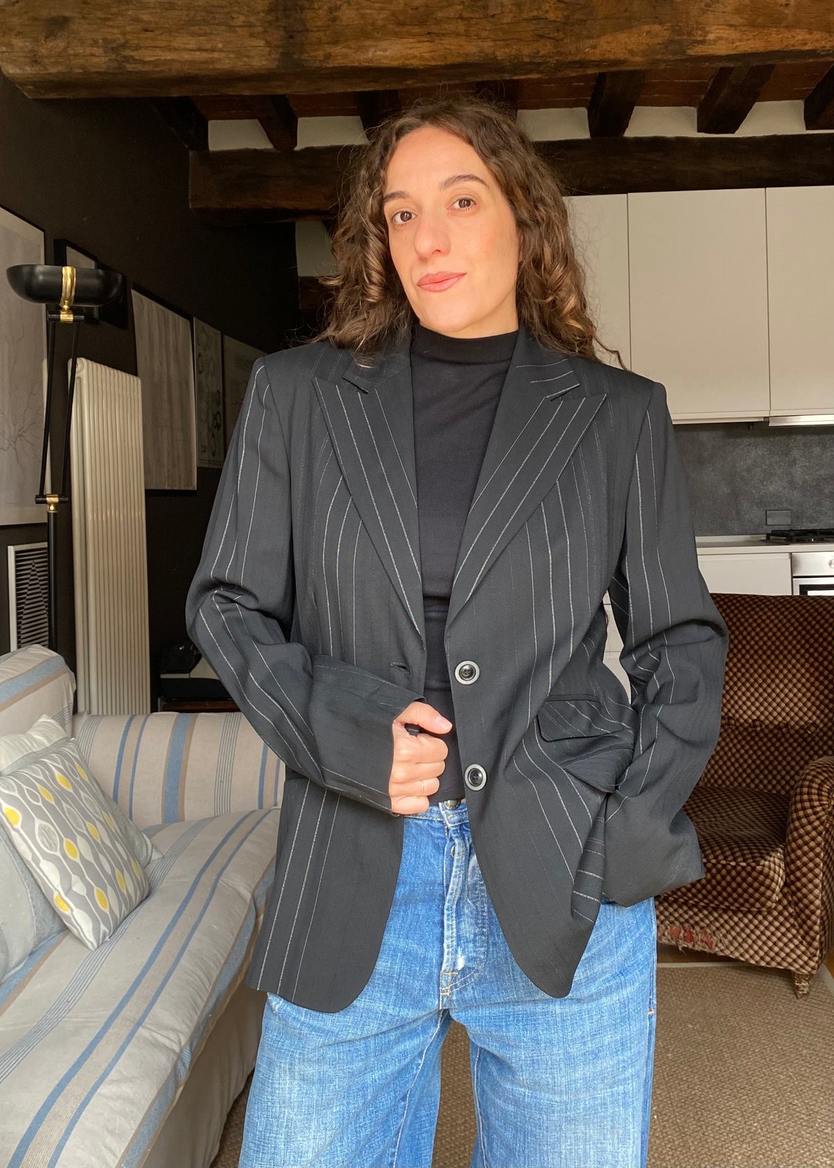 Blazer gessato misto lana