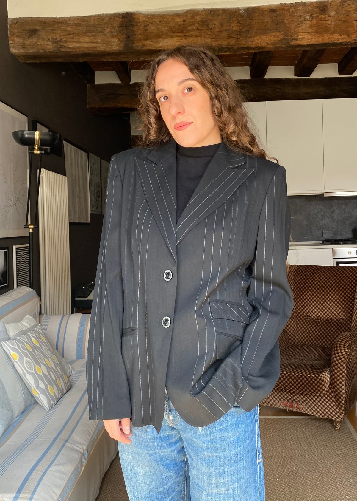 Blazer gessato misto lana