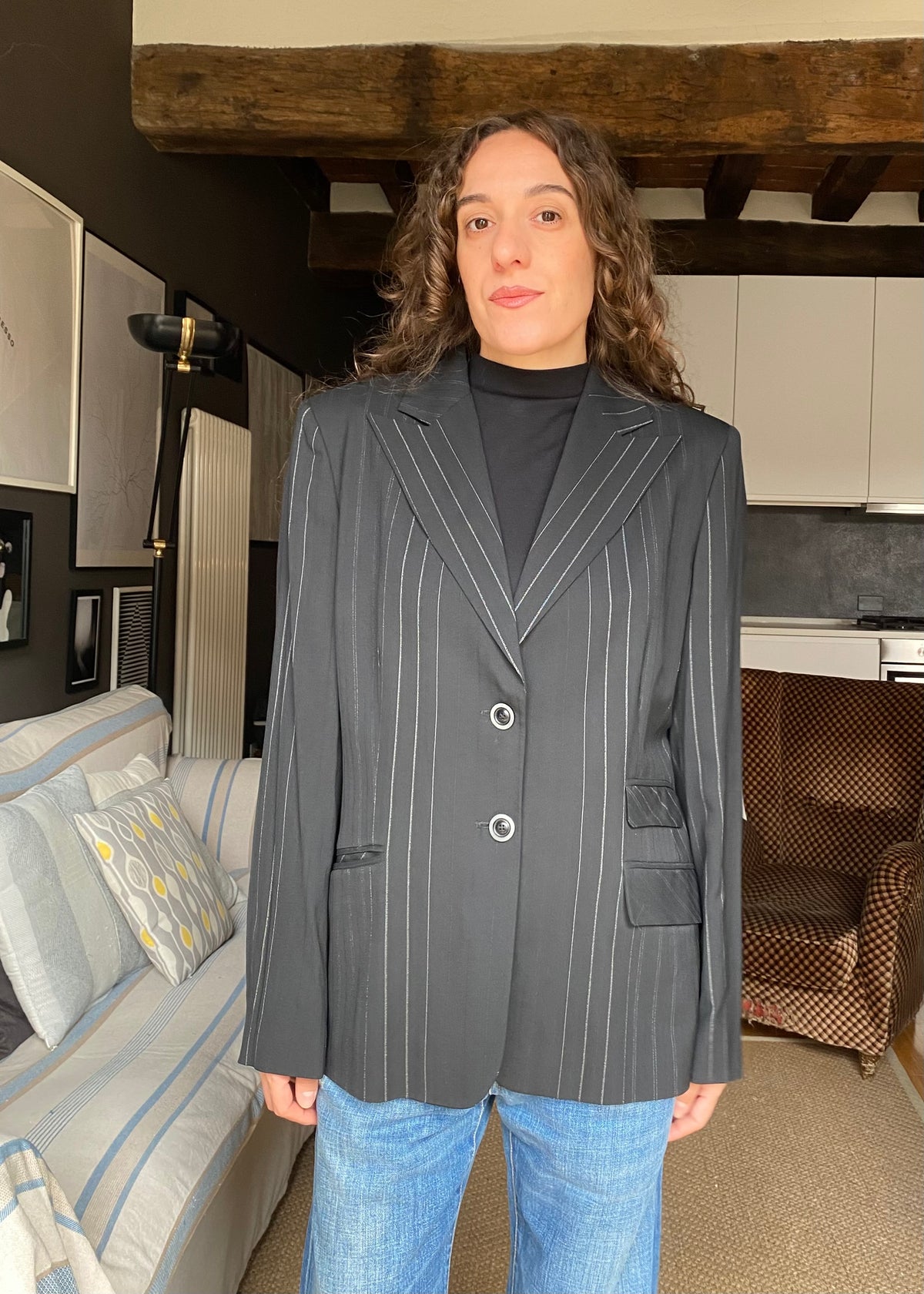 Blazer gessato misto lana