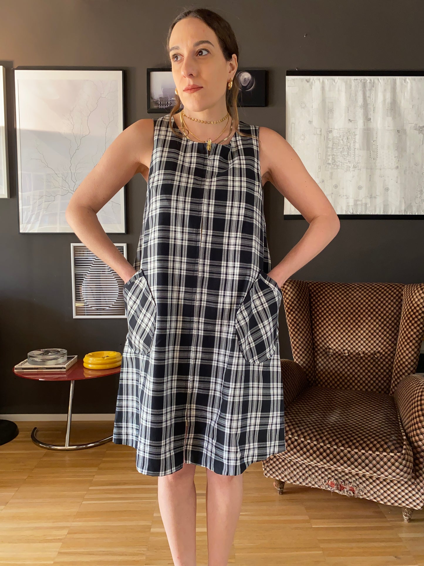 Abito smanicato tartan