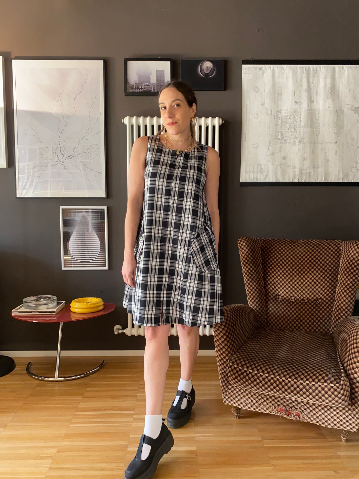 Abito smanicato tartan