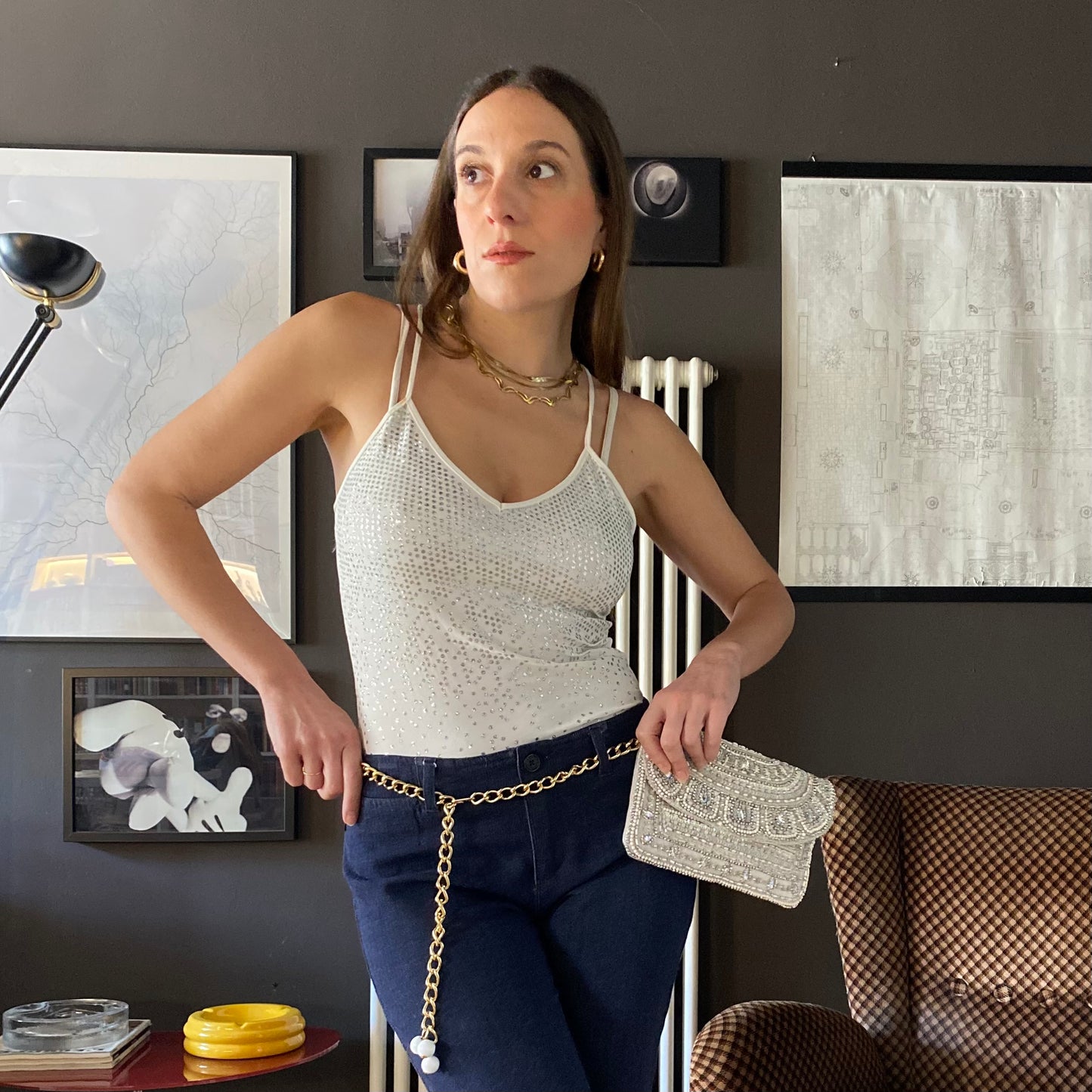 Top bianco glitter anni 2000