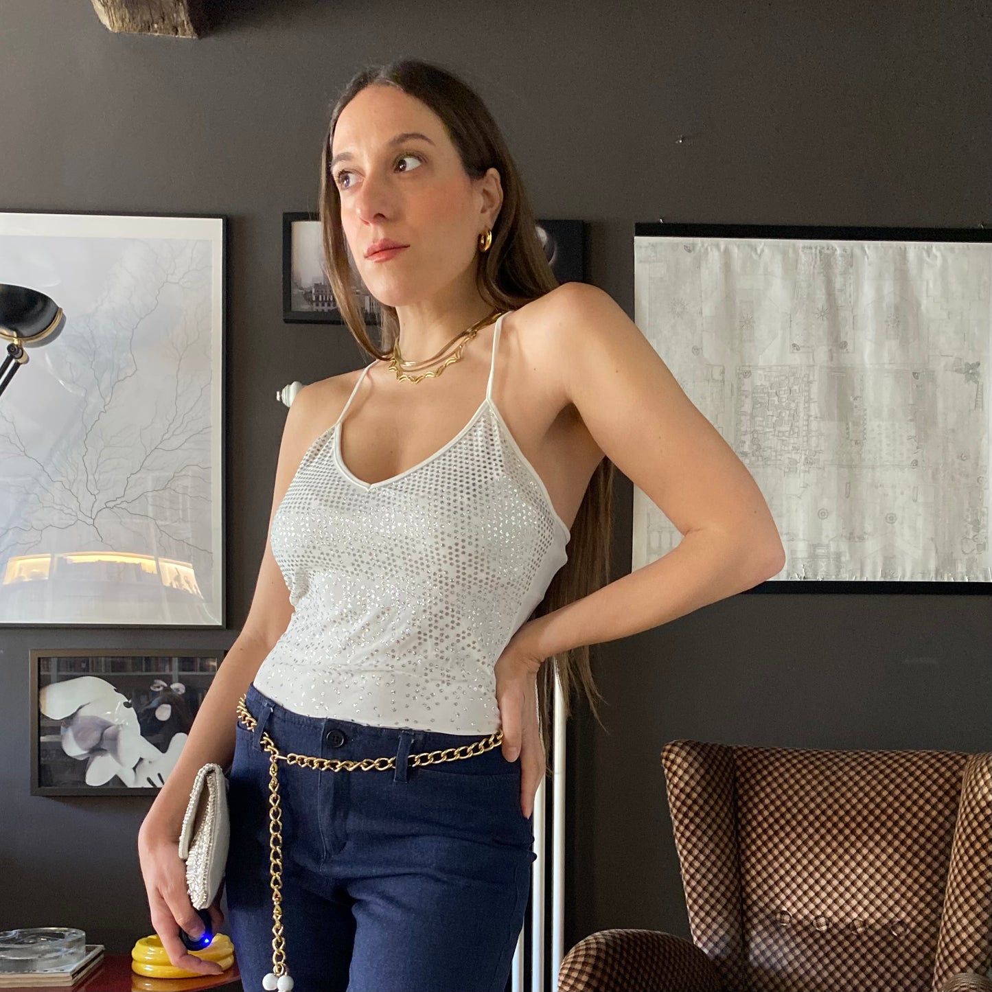 Top bianco glitter anni 2000