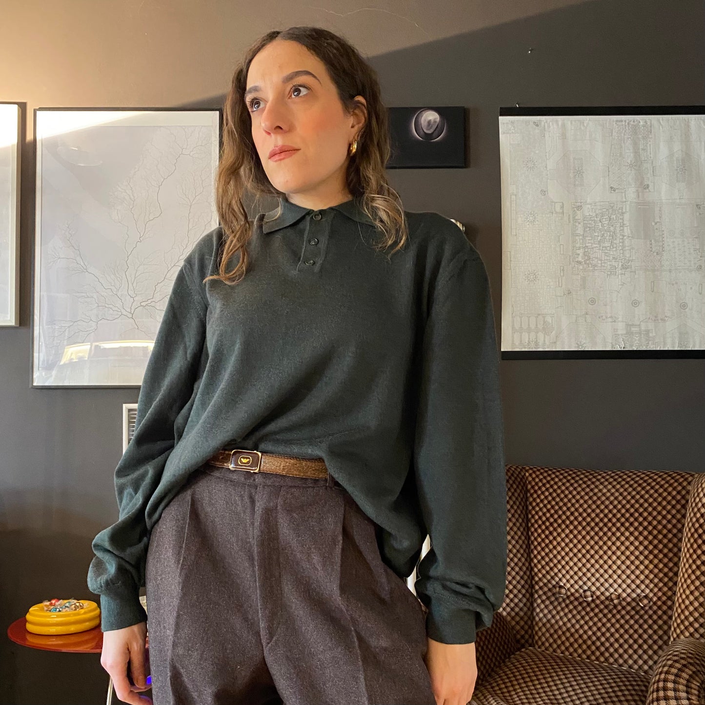 Maglione polo in lana verde