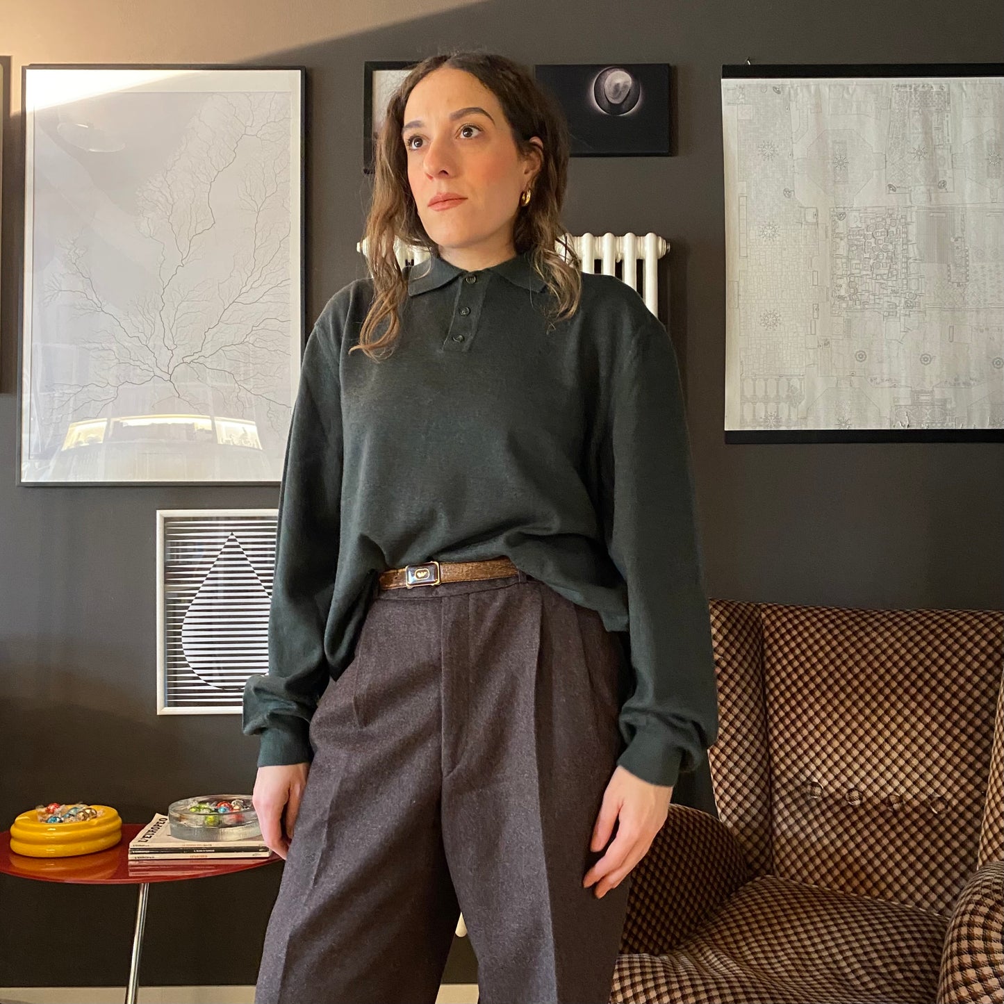 Maglione polo in lana verde