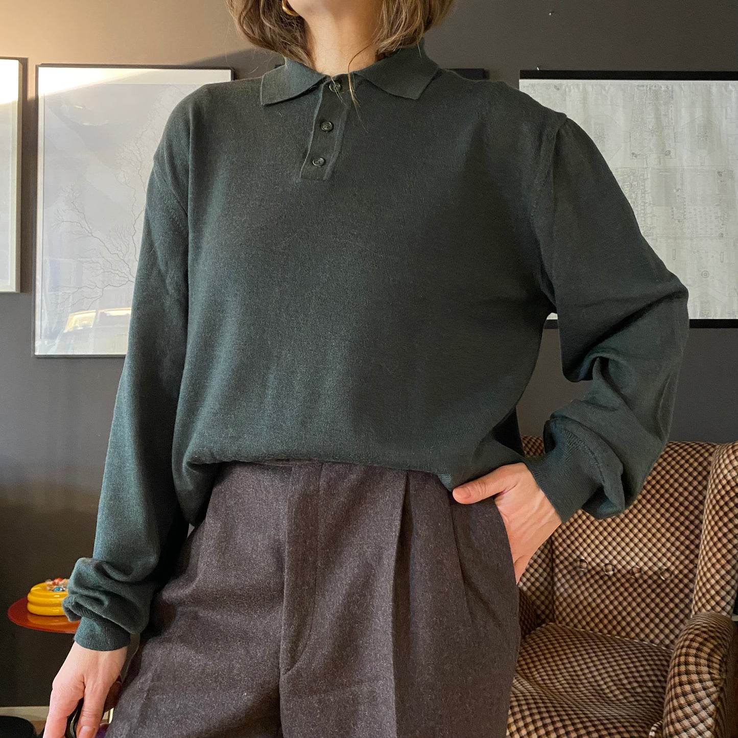 Maglione polo in lana verde