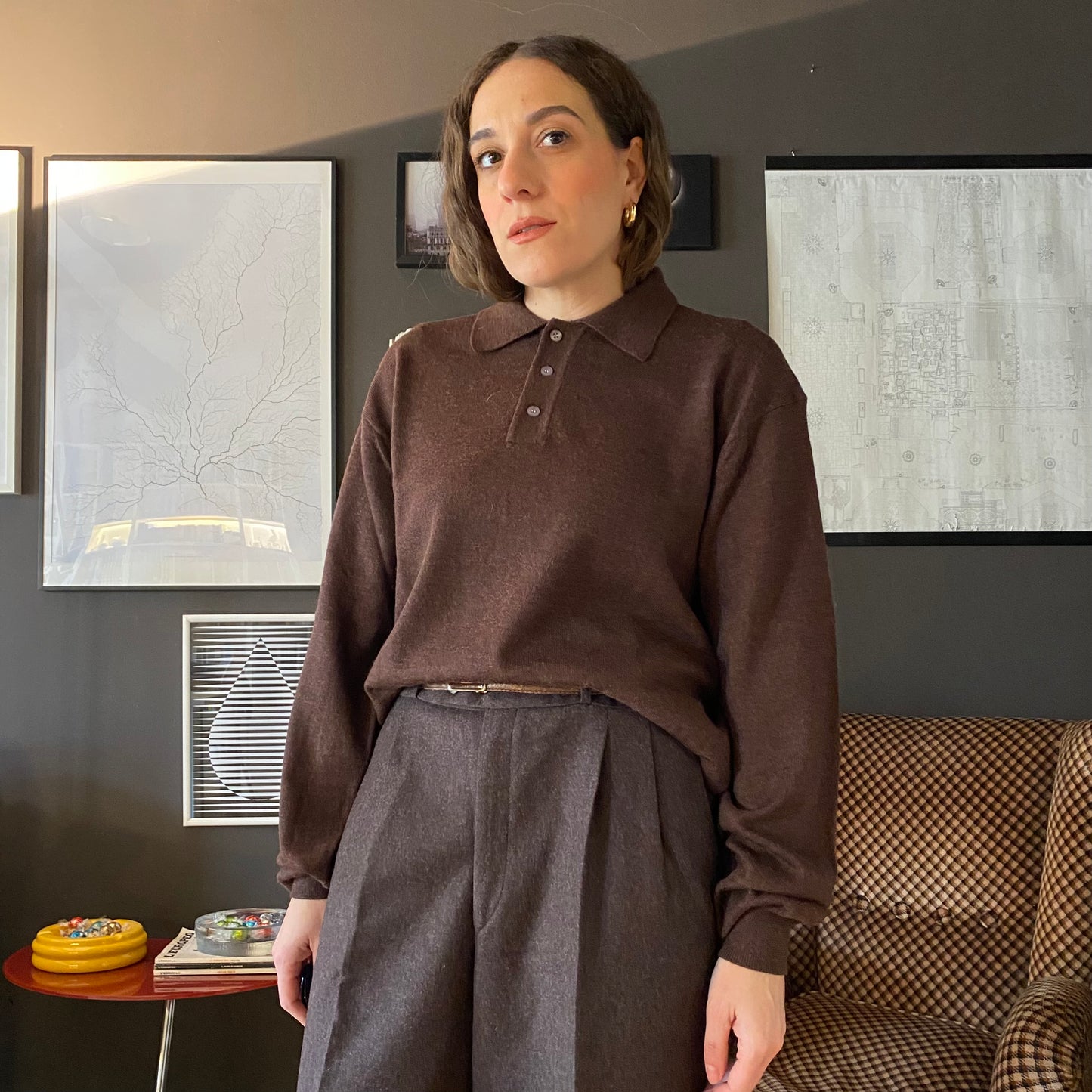 Maglione polo in lana cioccolato