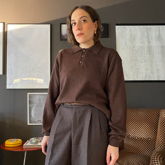 Maglione polo in lana cioccolato