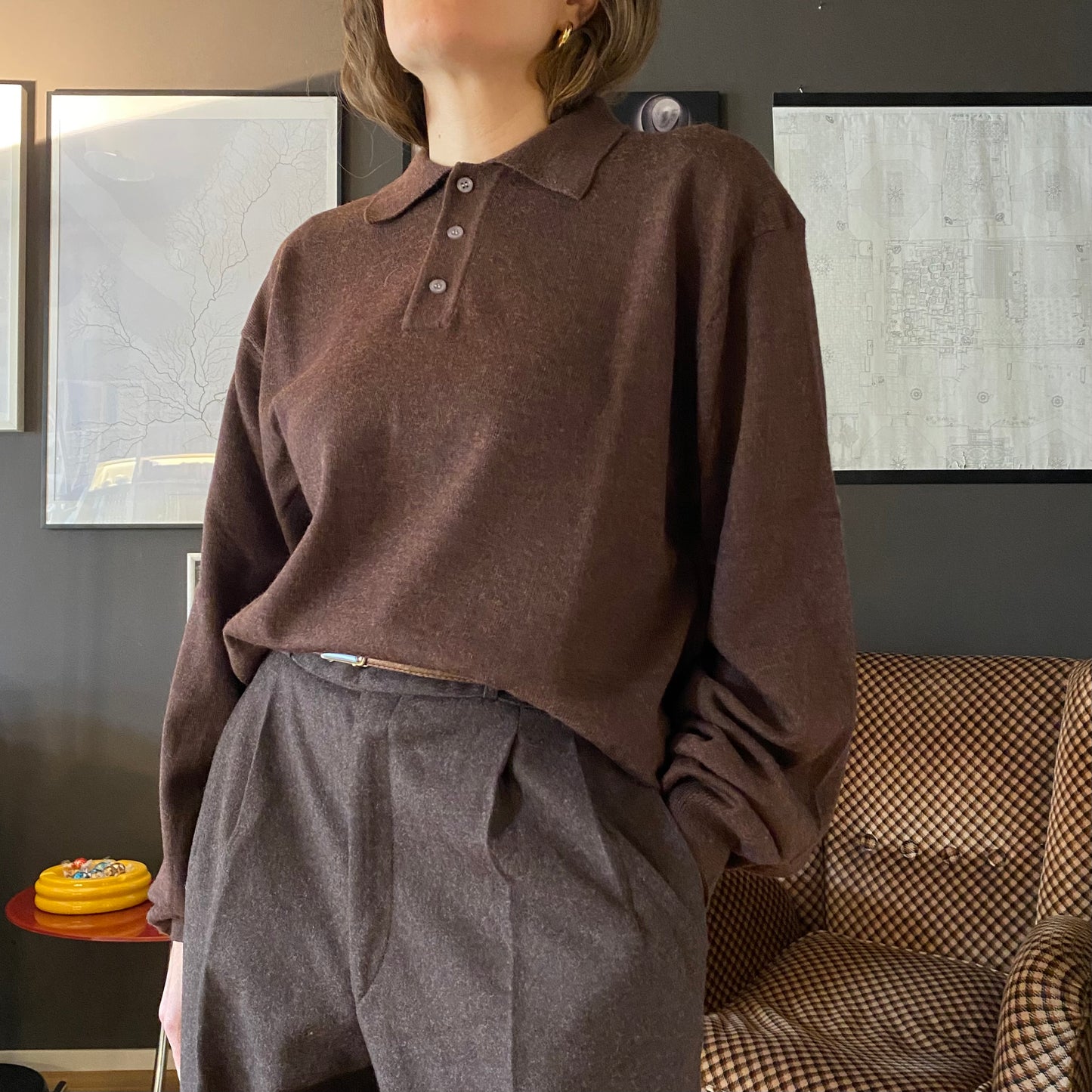 Maglione polo in lana cioccolato