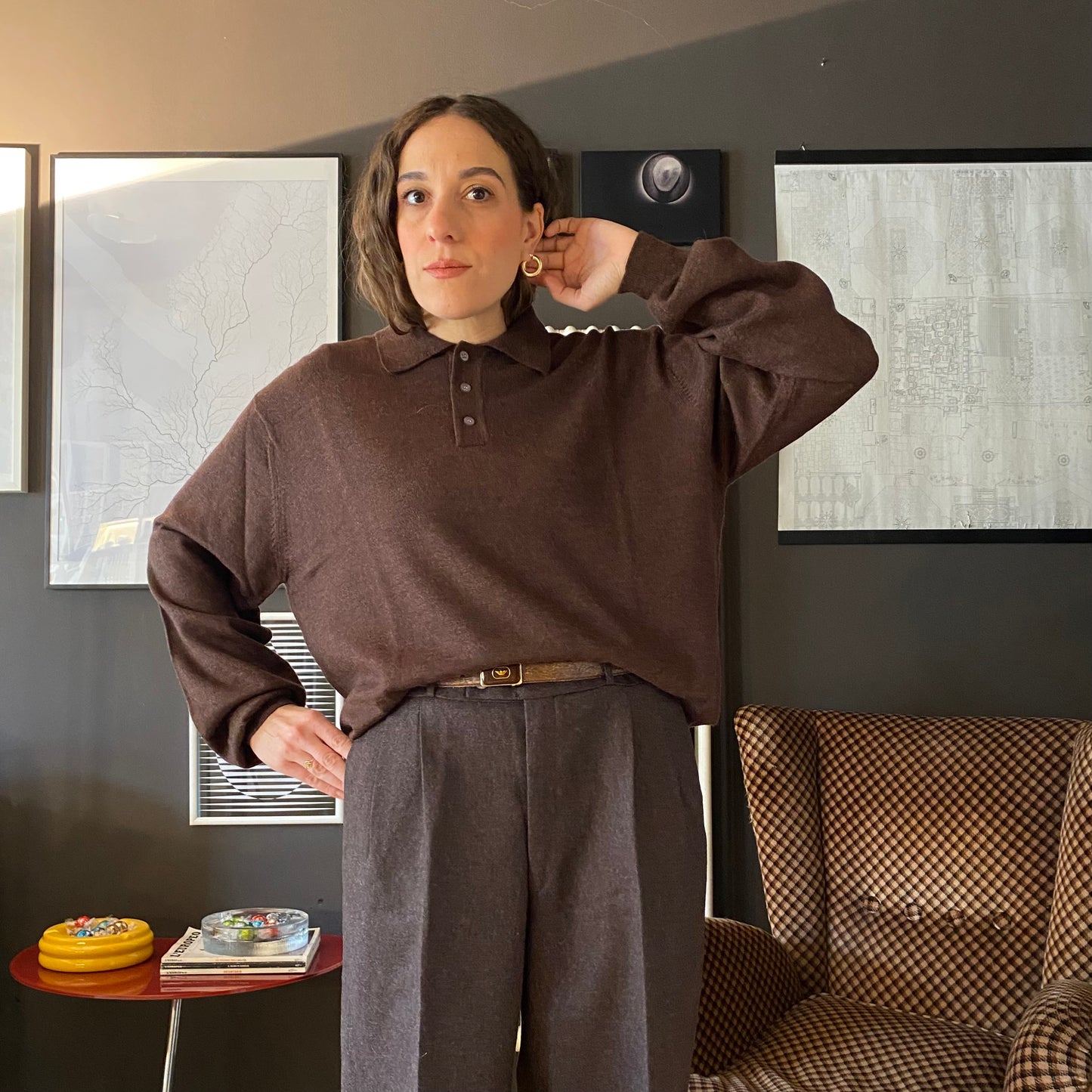 Maglione polo in lana cioccolato