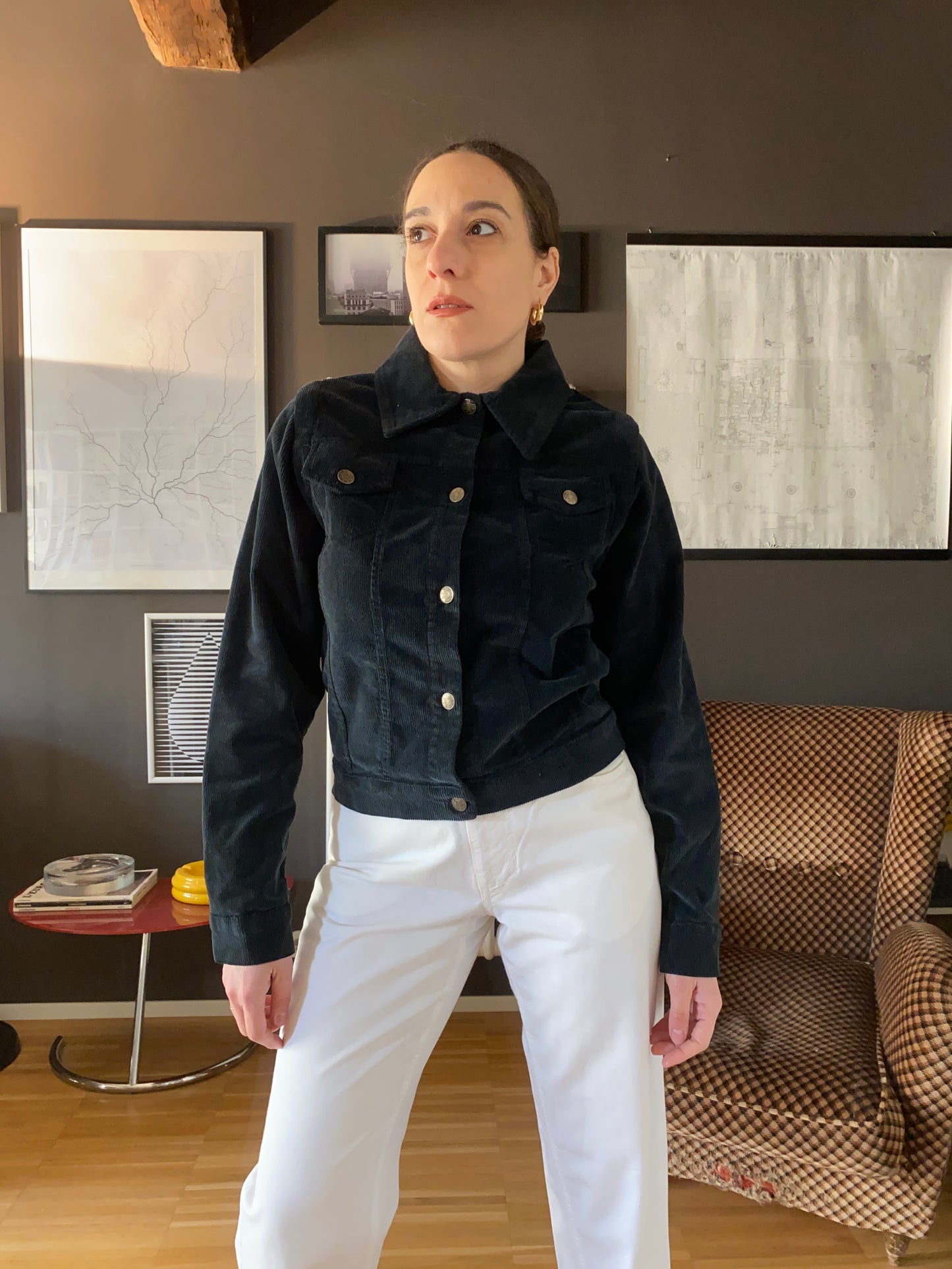 Giacca bomber velluto a coste nera vintage