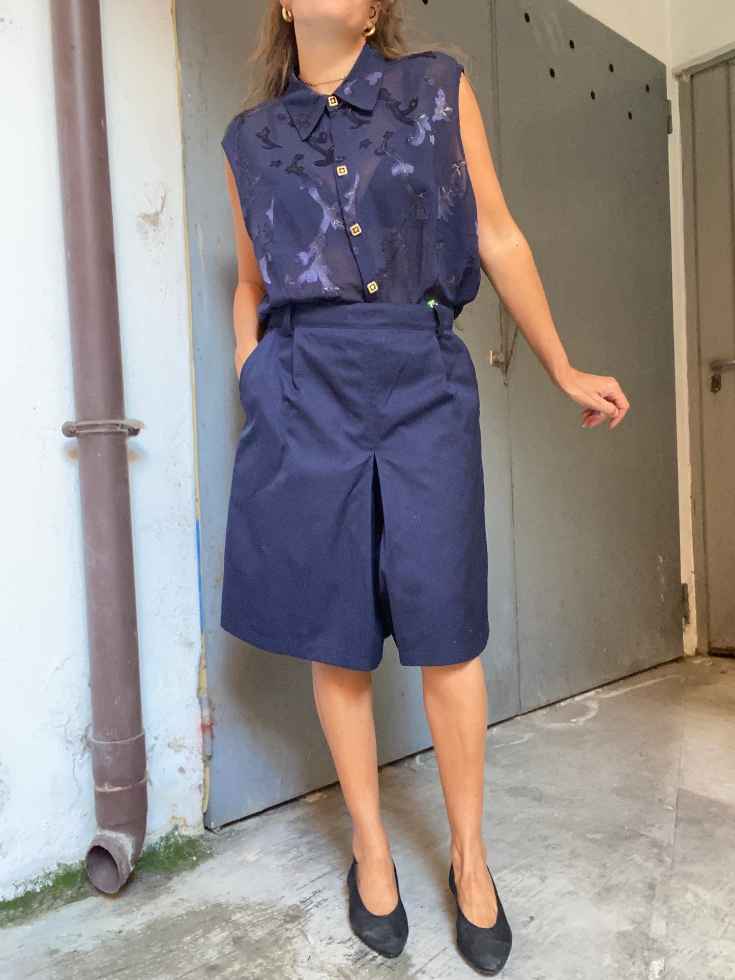 Bermuda blu vita alta