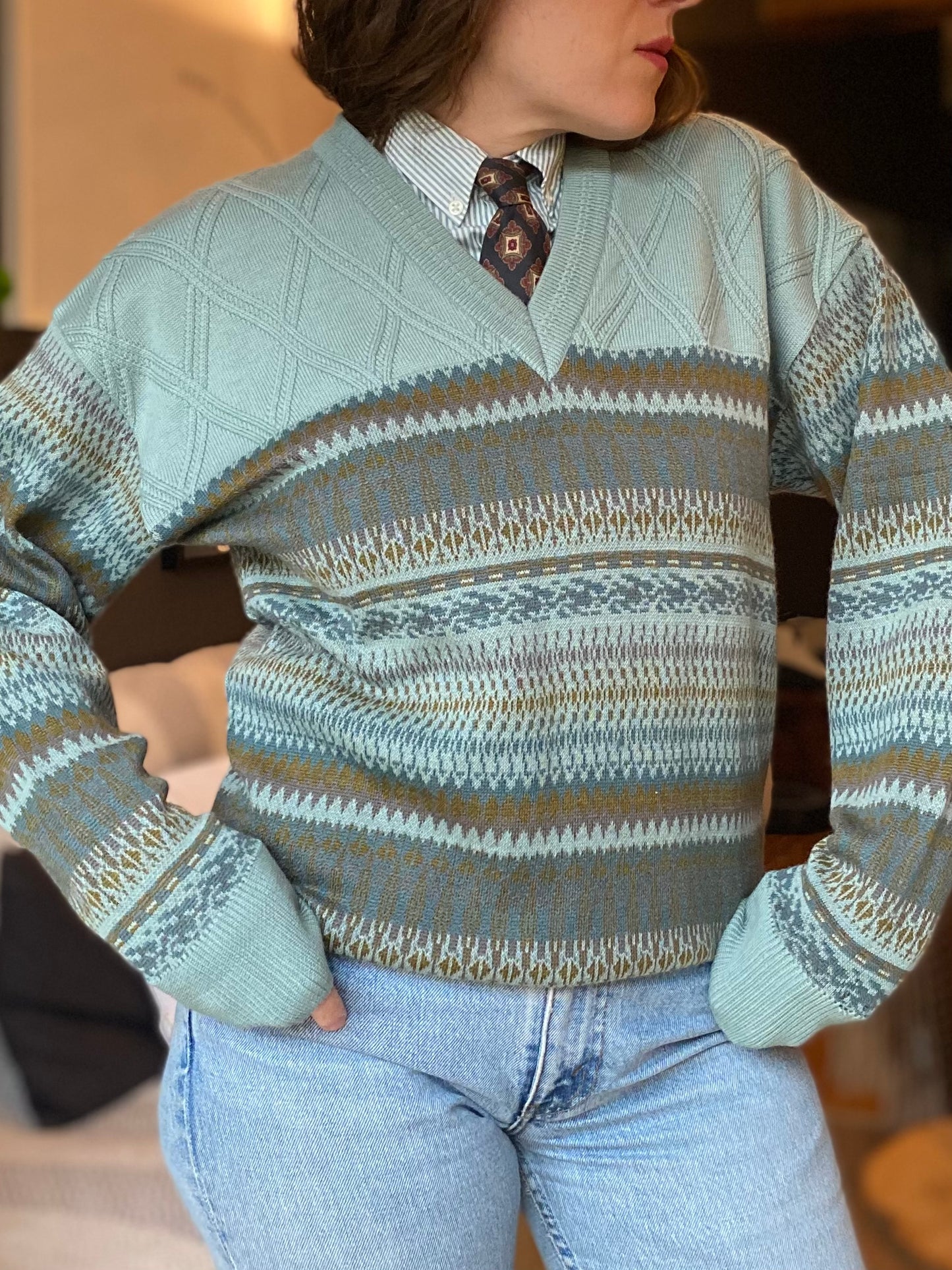 Maglione vintage giapponese scollo a V