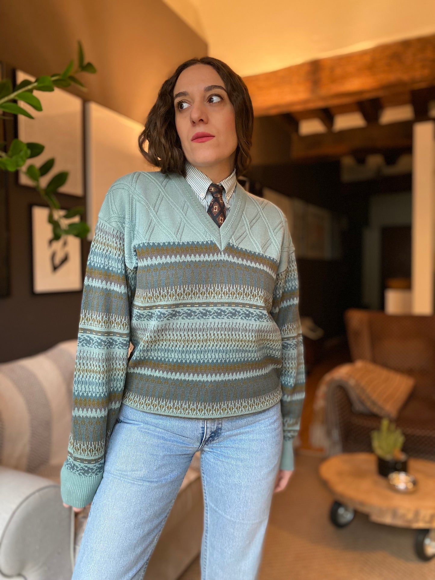 Maglione vintage giapponese scollo a V