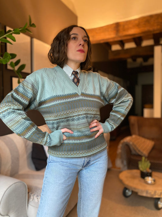 Maglione vintage giapponese scollo a V