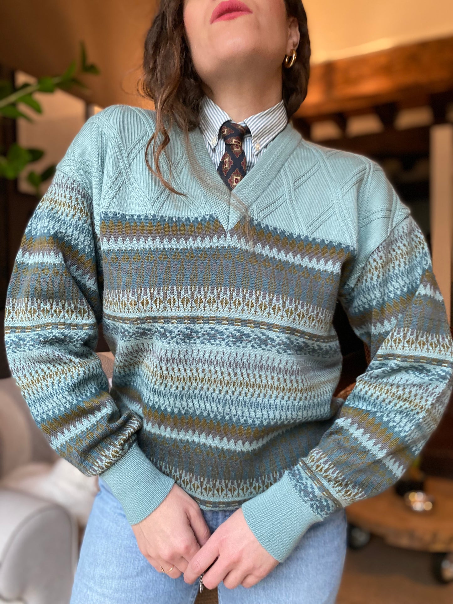 Maglione vintage giapponese scollo a V