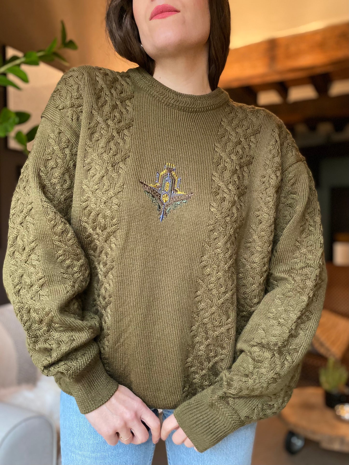 Maglione lana vintage giapponese con ricamo