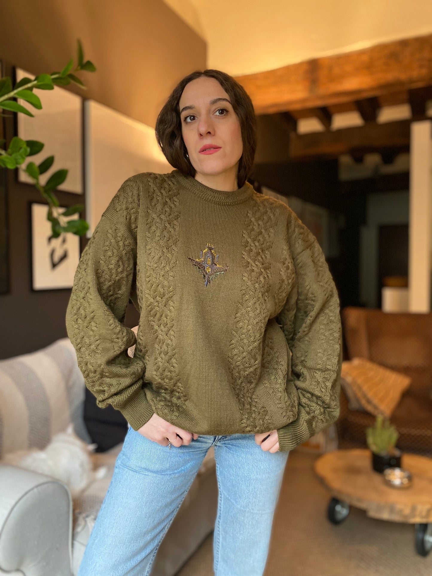 Maglione lana vintage giapponese con ricamo