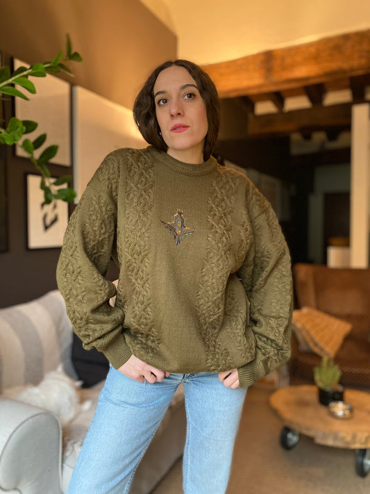 Maglione lana vintage giapponese con ricamo