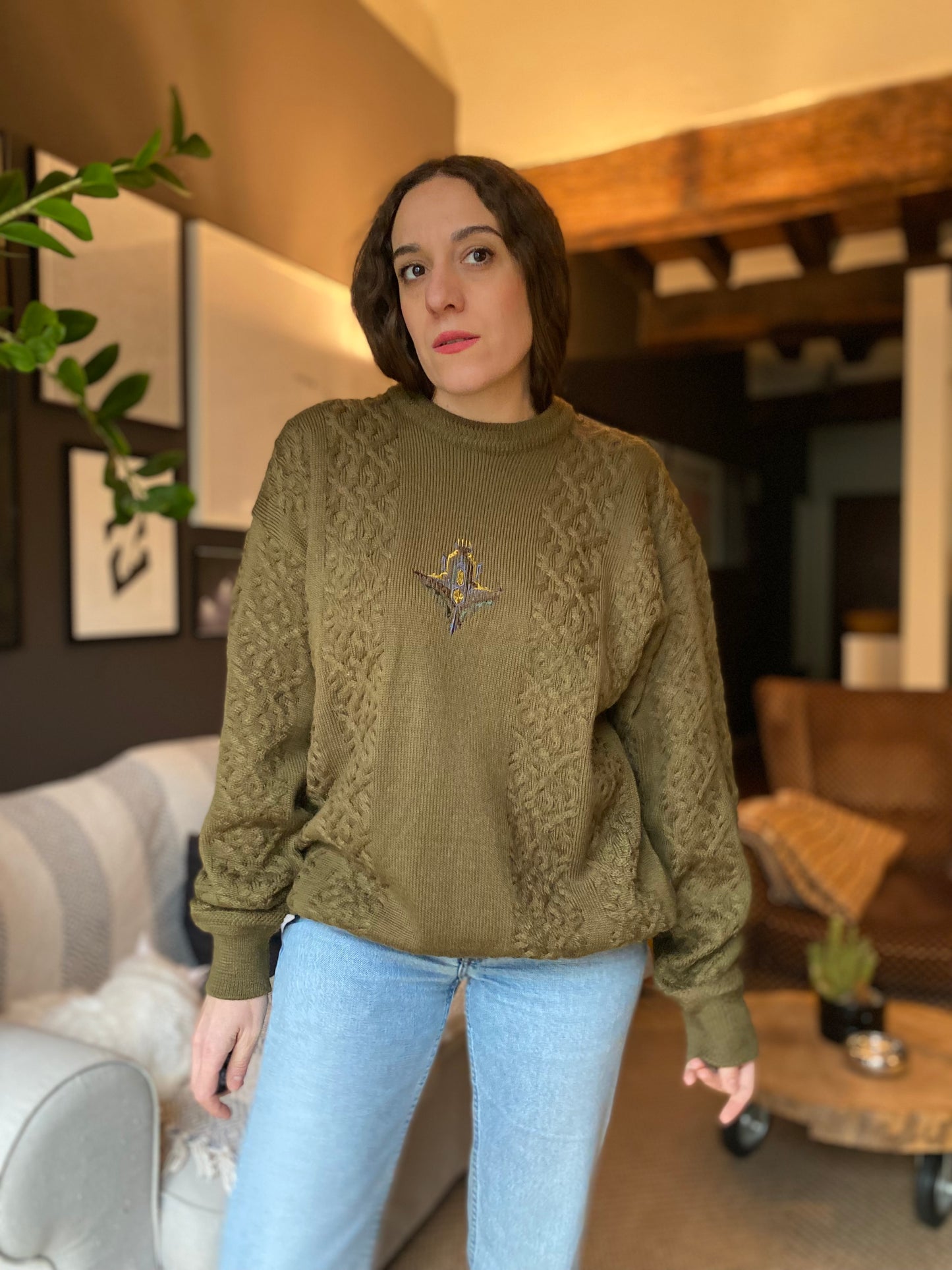 Maglione lana vintage giapponese con ricamo