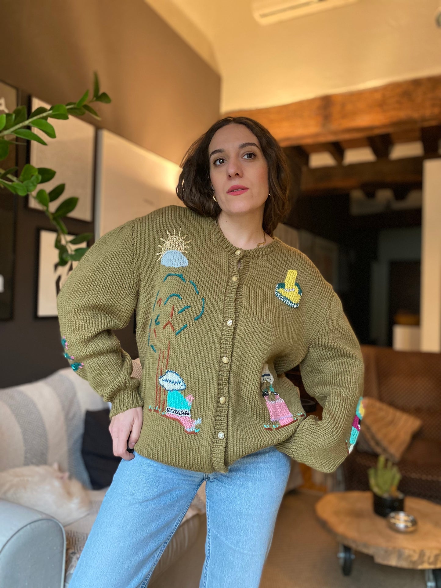 Cardigan vintage con ricami messicani