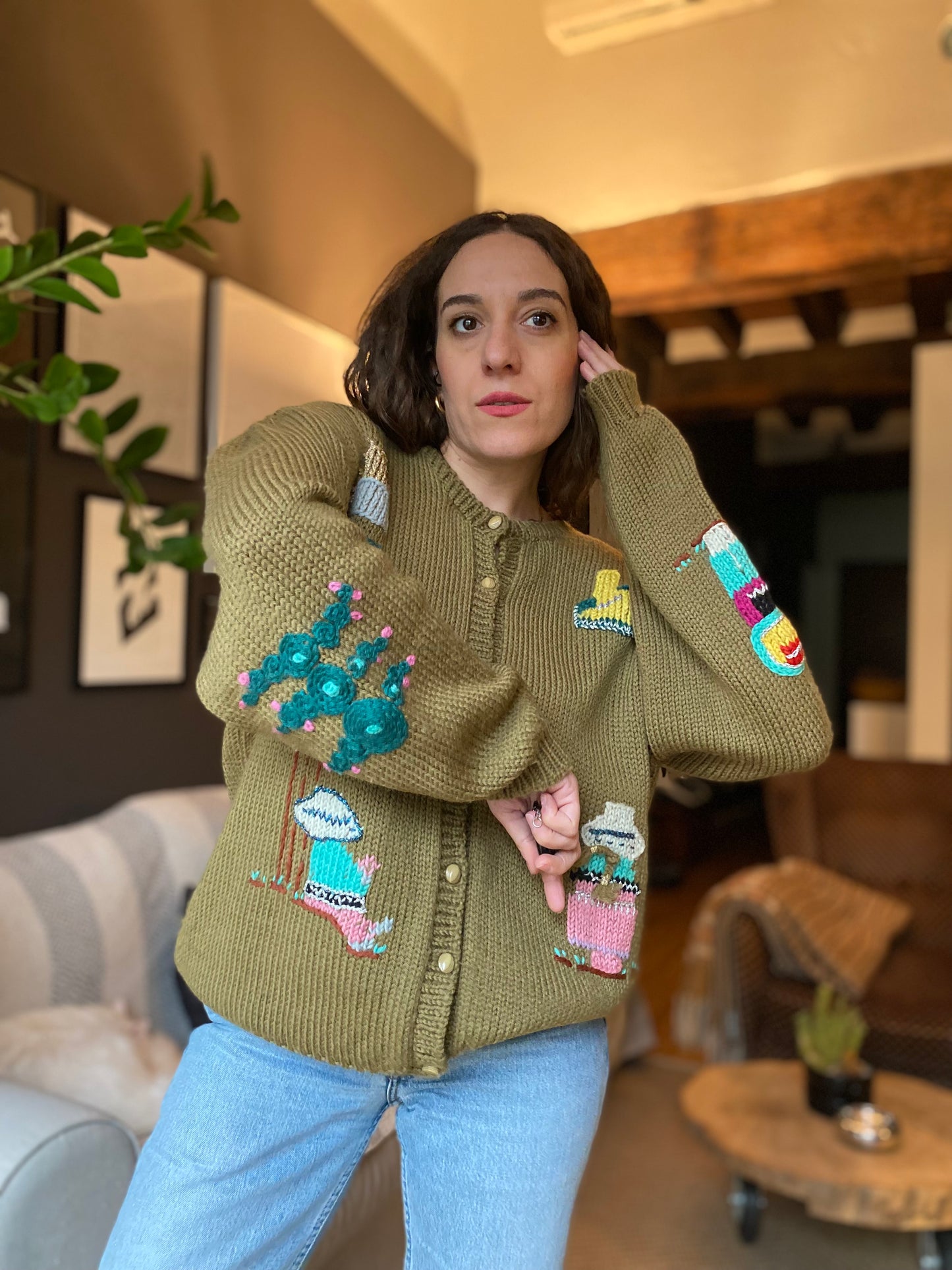Cardigan vintage con ricami messicani