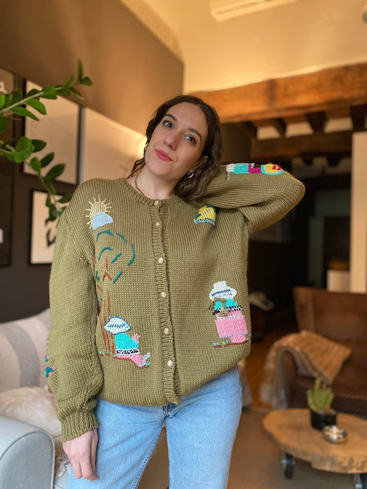Cardigan vintage con ricami messicani