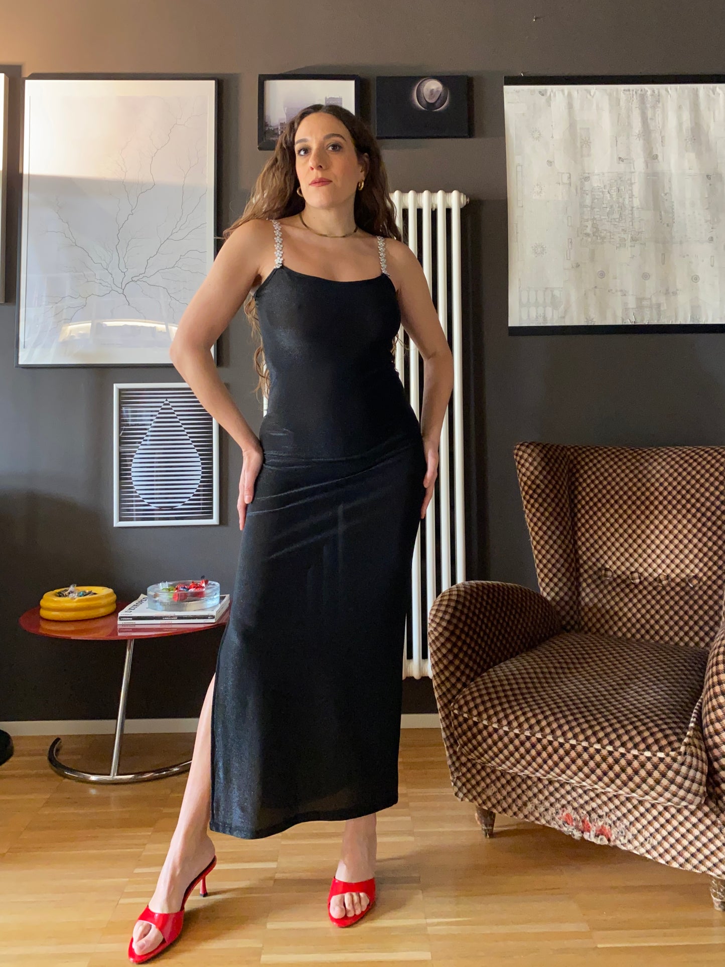 Slip dress lungo lurex