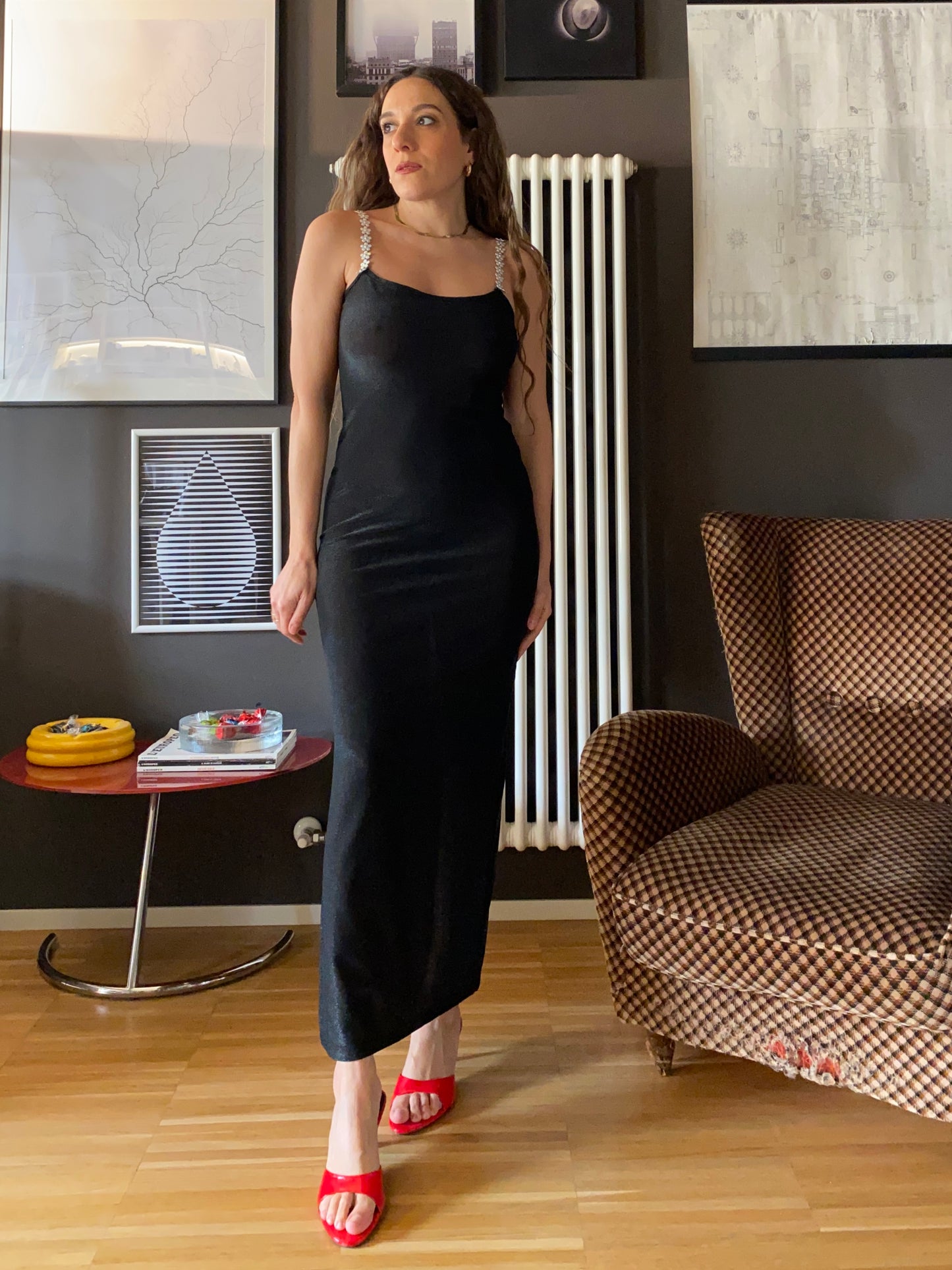 Slip dress lungo lurex