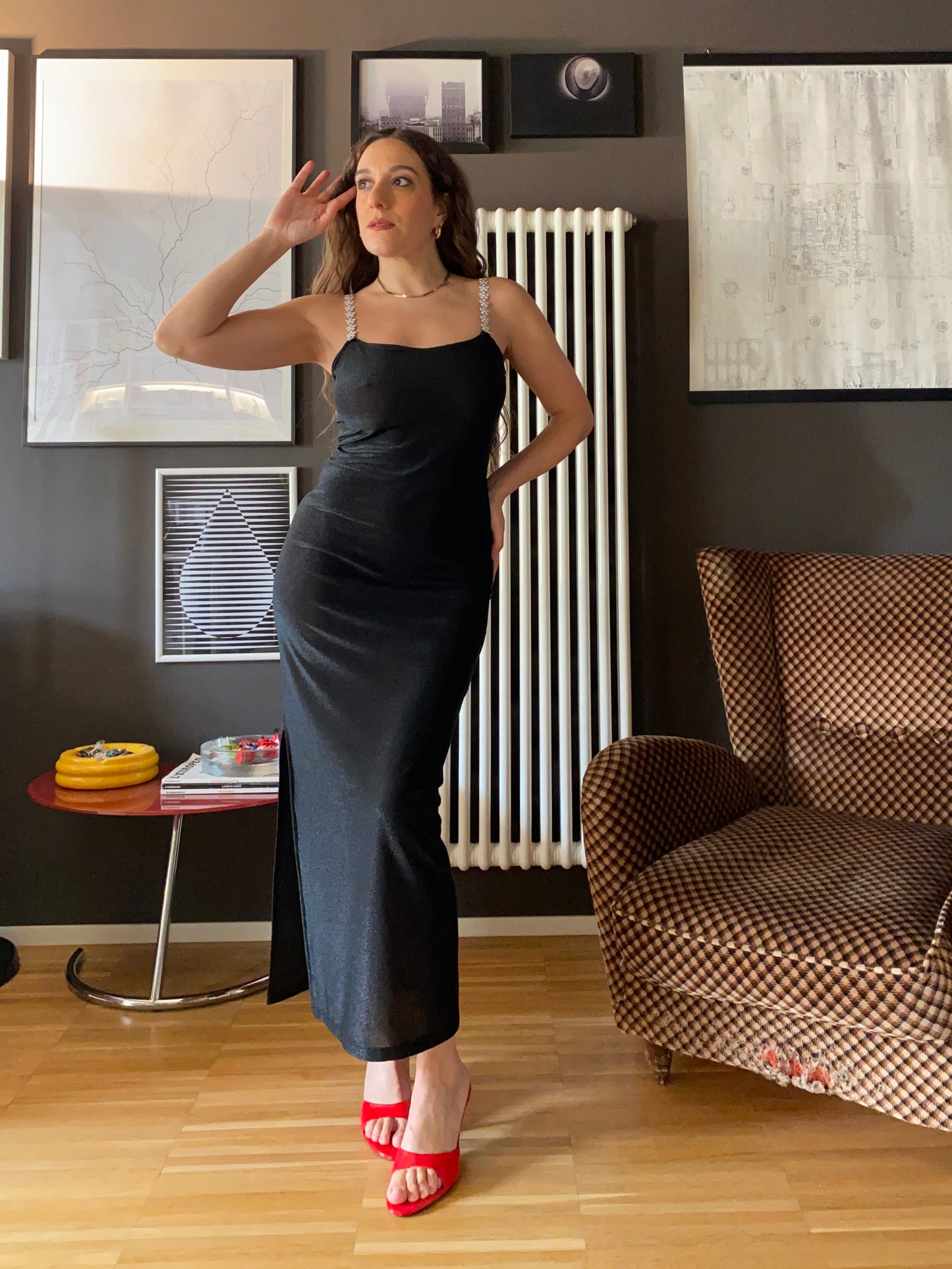 Slip dress lungo lurex