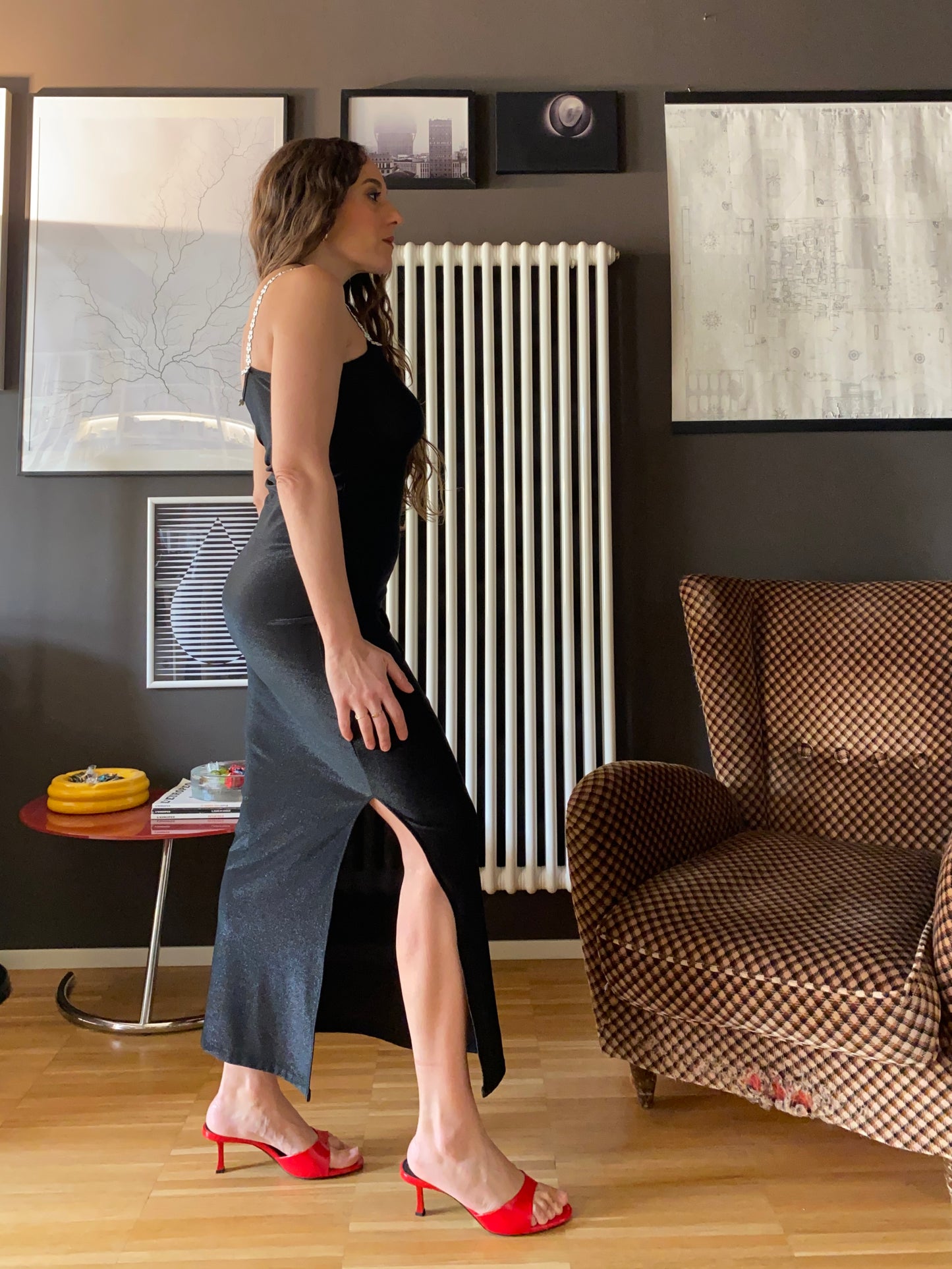 Slip dress lungo lurex