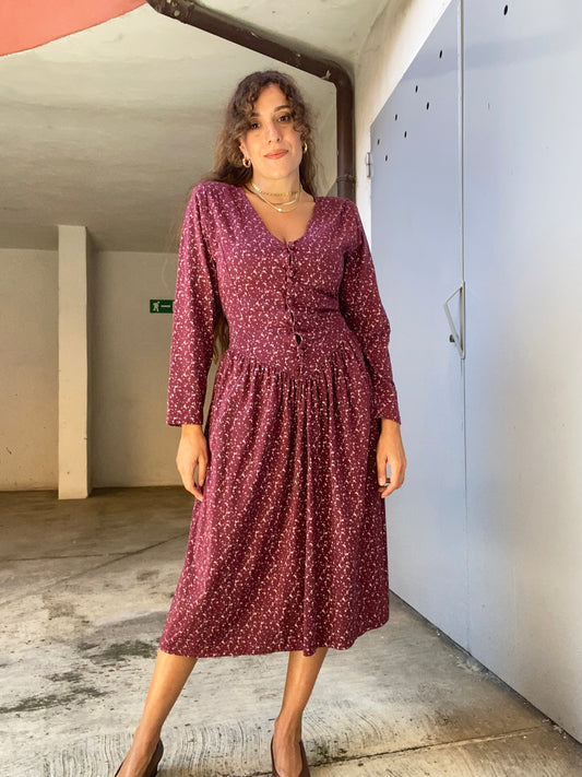 Abito borgogna con fiorellini