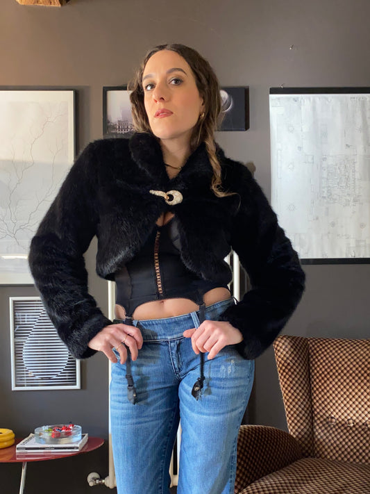 Giacca pellicciotto crop finto pelo
