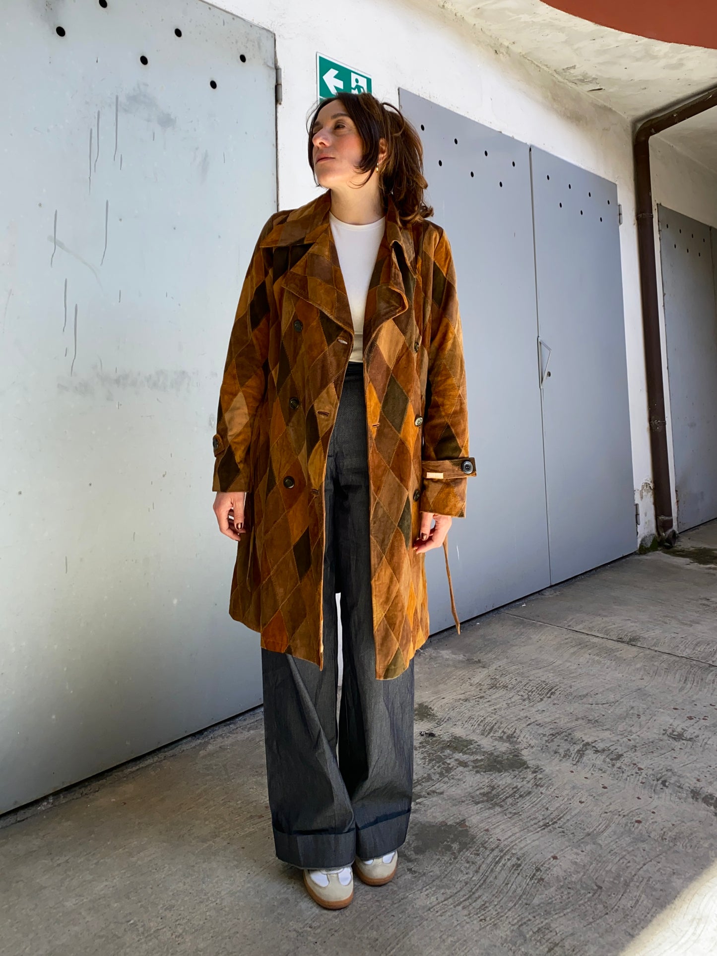 Trench patchwork in pelle vintage