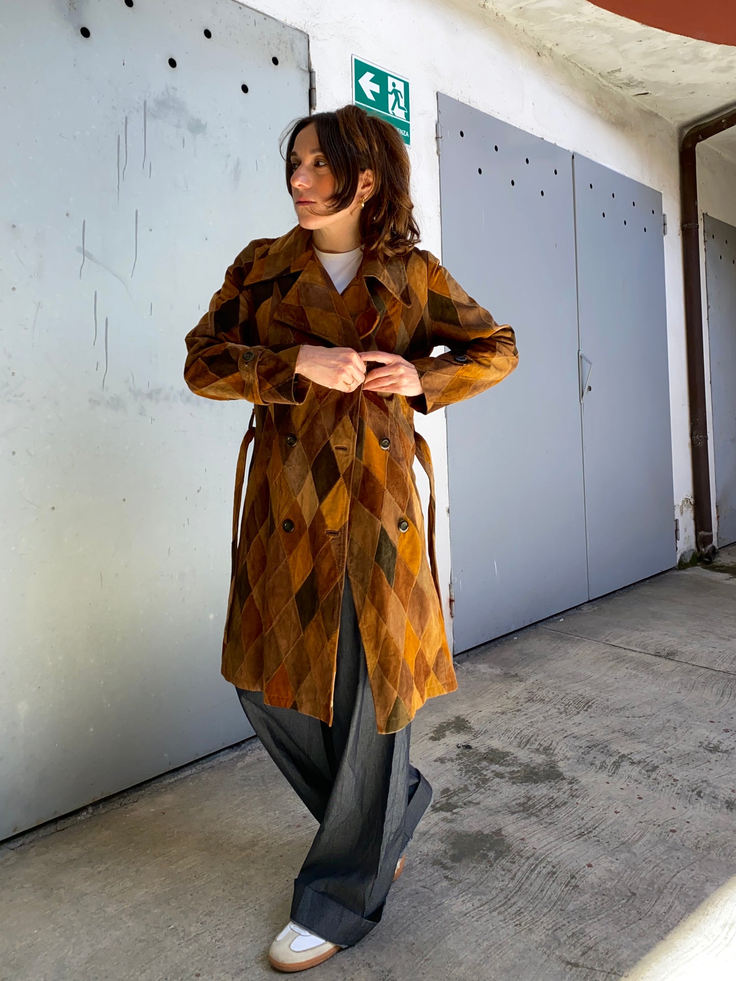 Trench patchwork in pelle vintage
