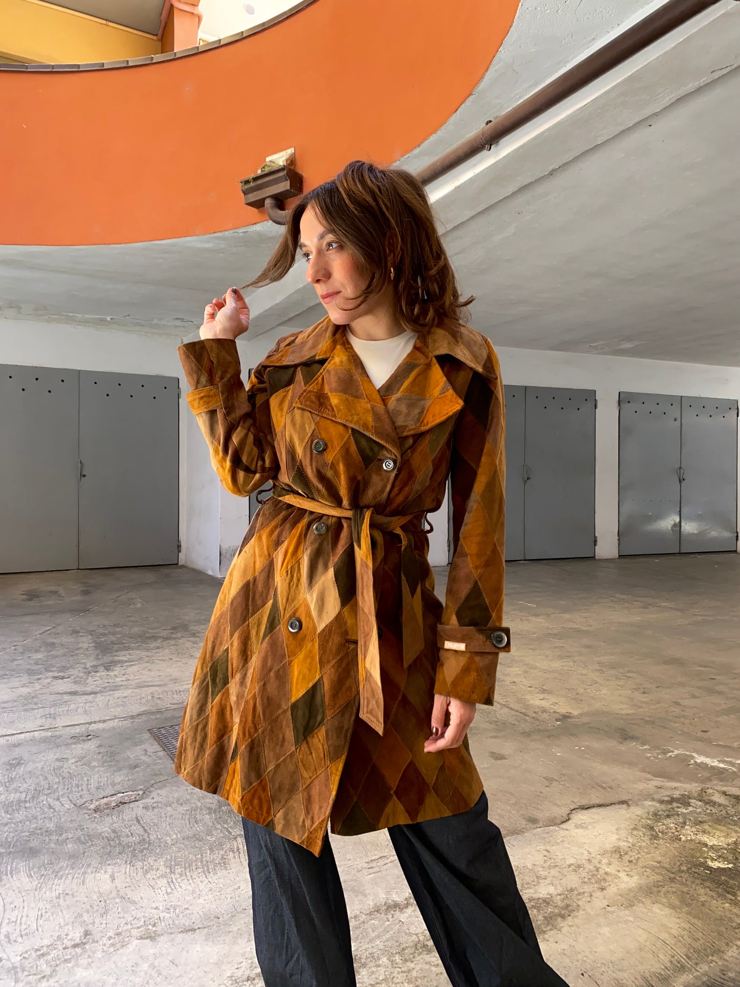 Trench patchwork in pelle vintage