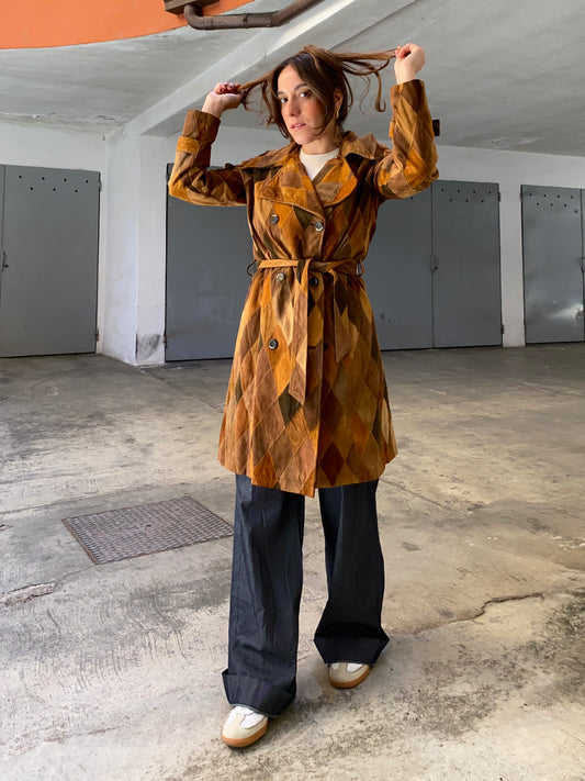 Trench patchwork in pelle vintage