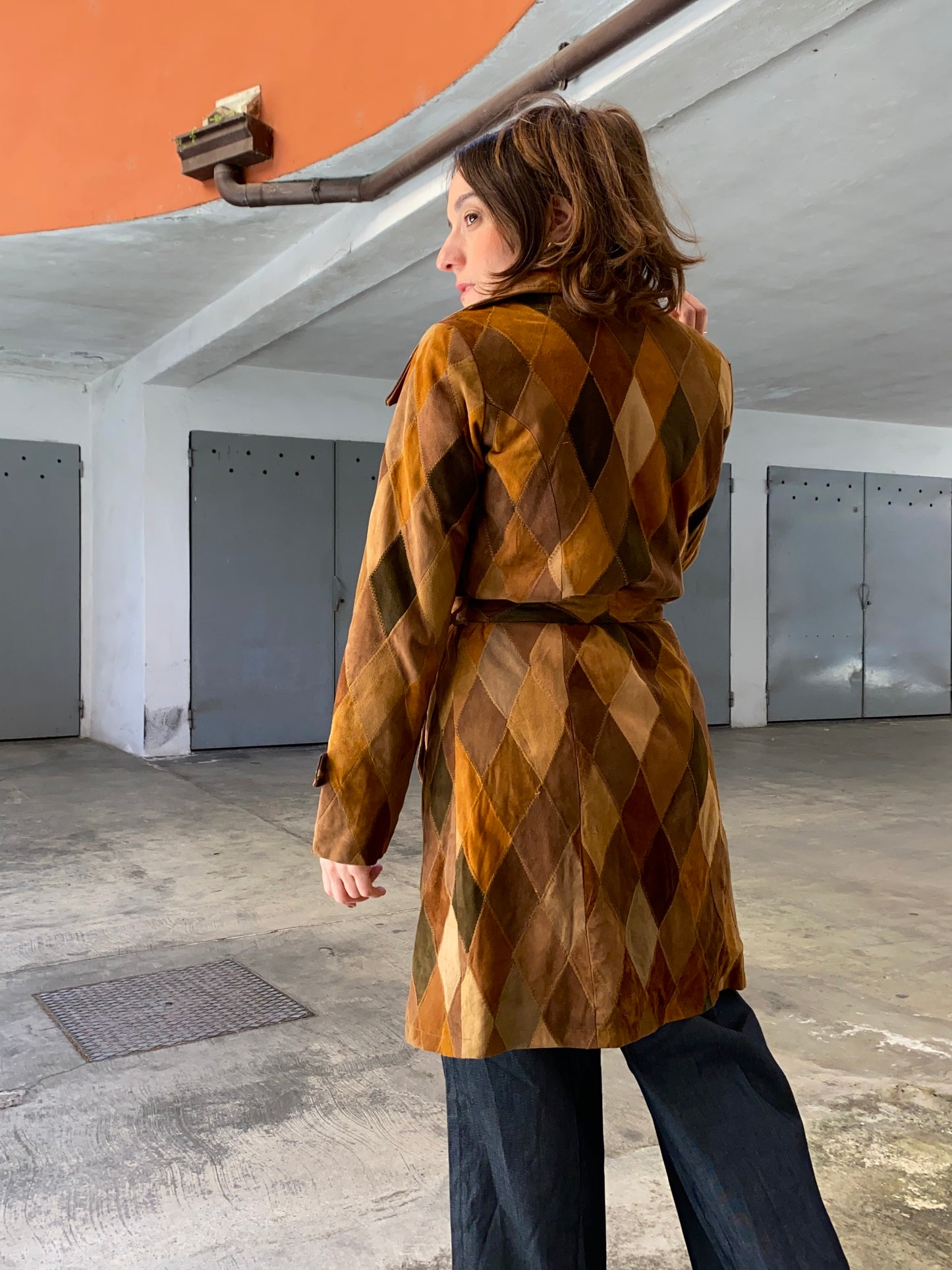 Trench patchwork in pelle vintage