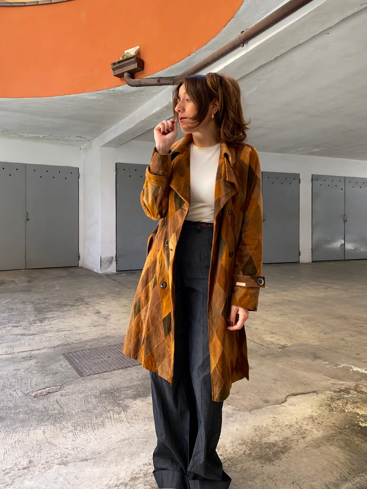 Trench patchwork in pelle vintage