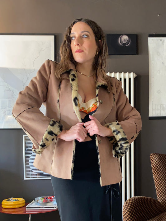 Giacca simil camoscio pelo animalier y2k