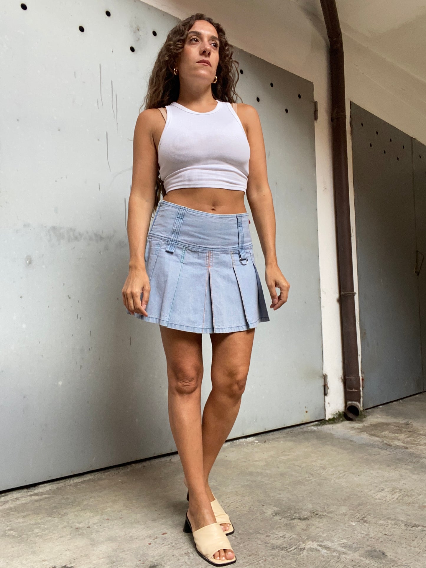 Gonna mini Met a pieghe denim