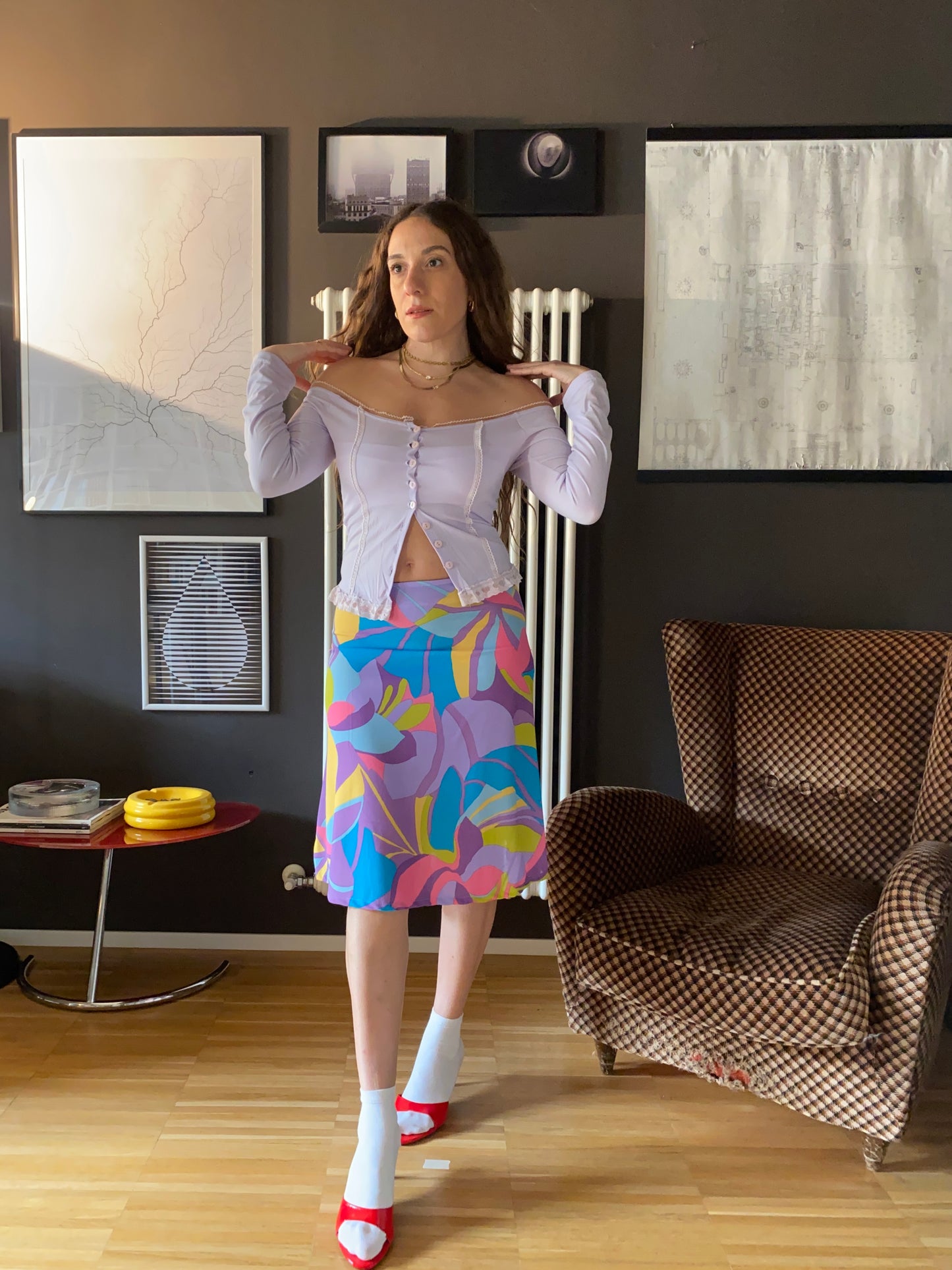 Gonna longuette mesh vita bassa late anni 90