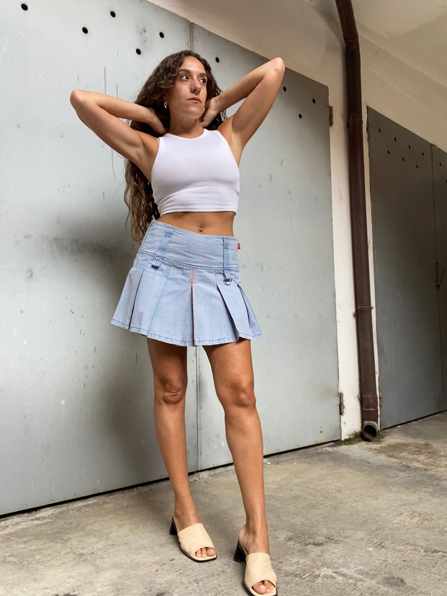 Gonna mini Met a pieghe denim