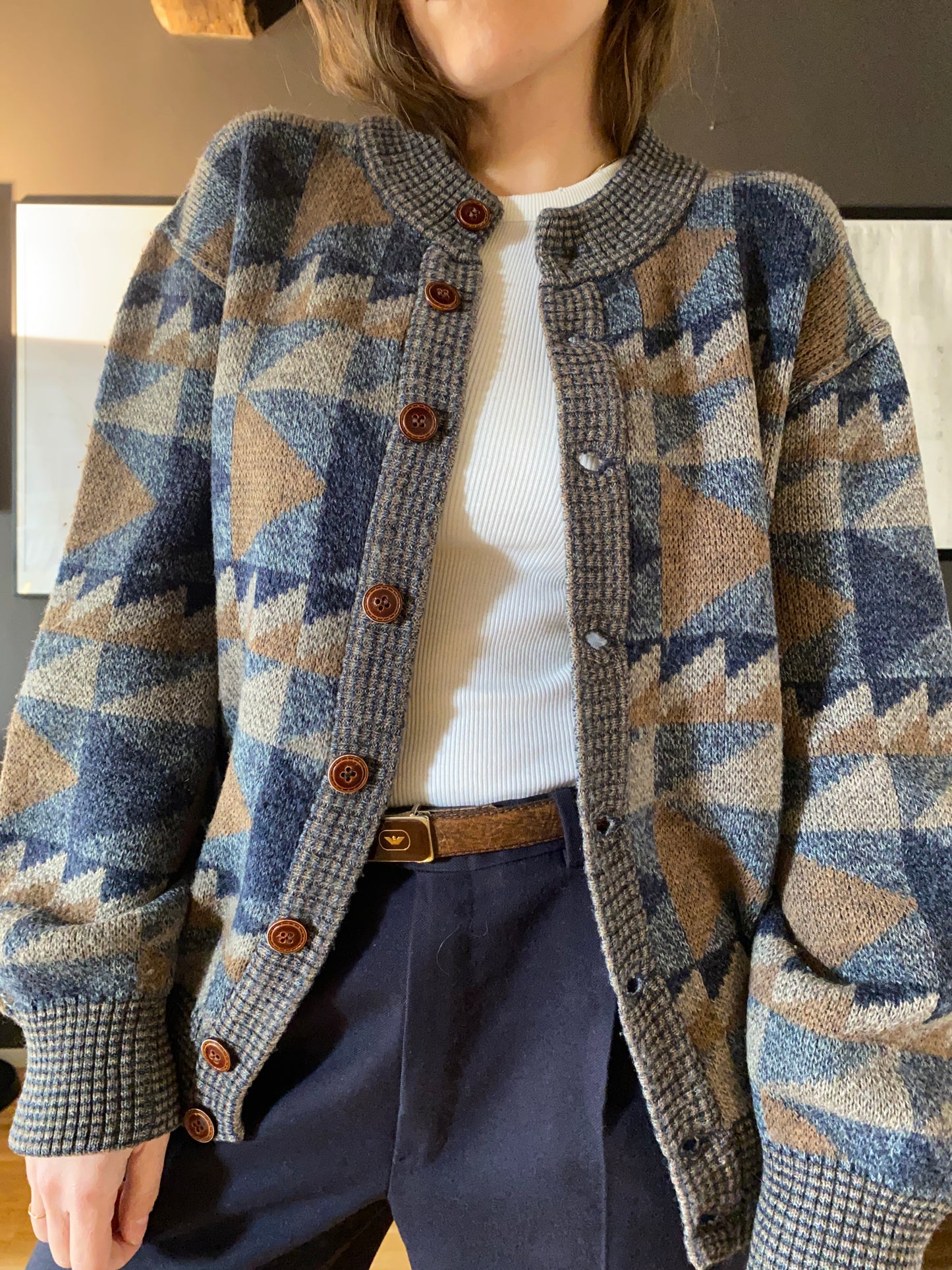 Cardigan blu/beige