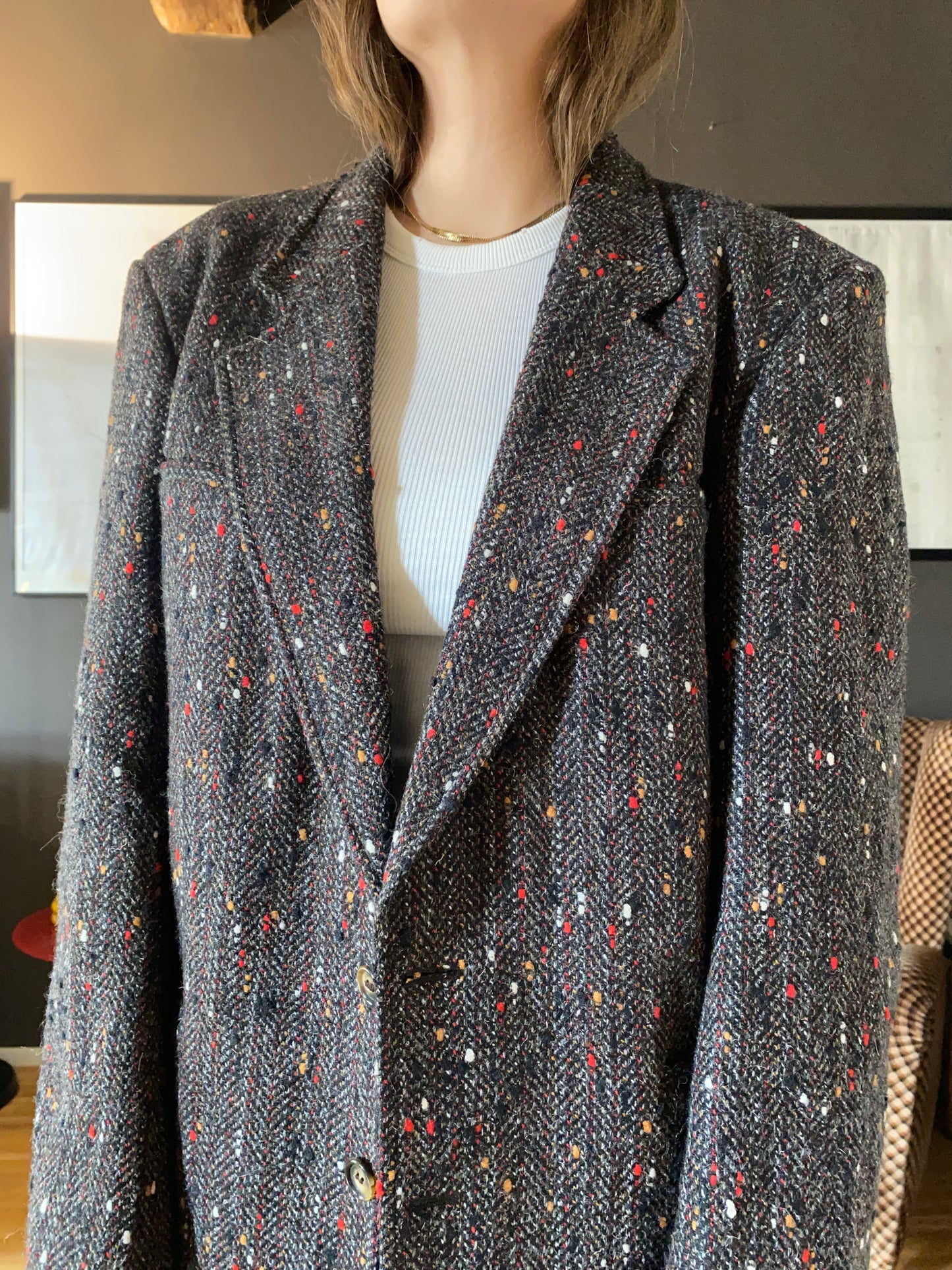 Blazer nero melange rosso/beige