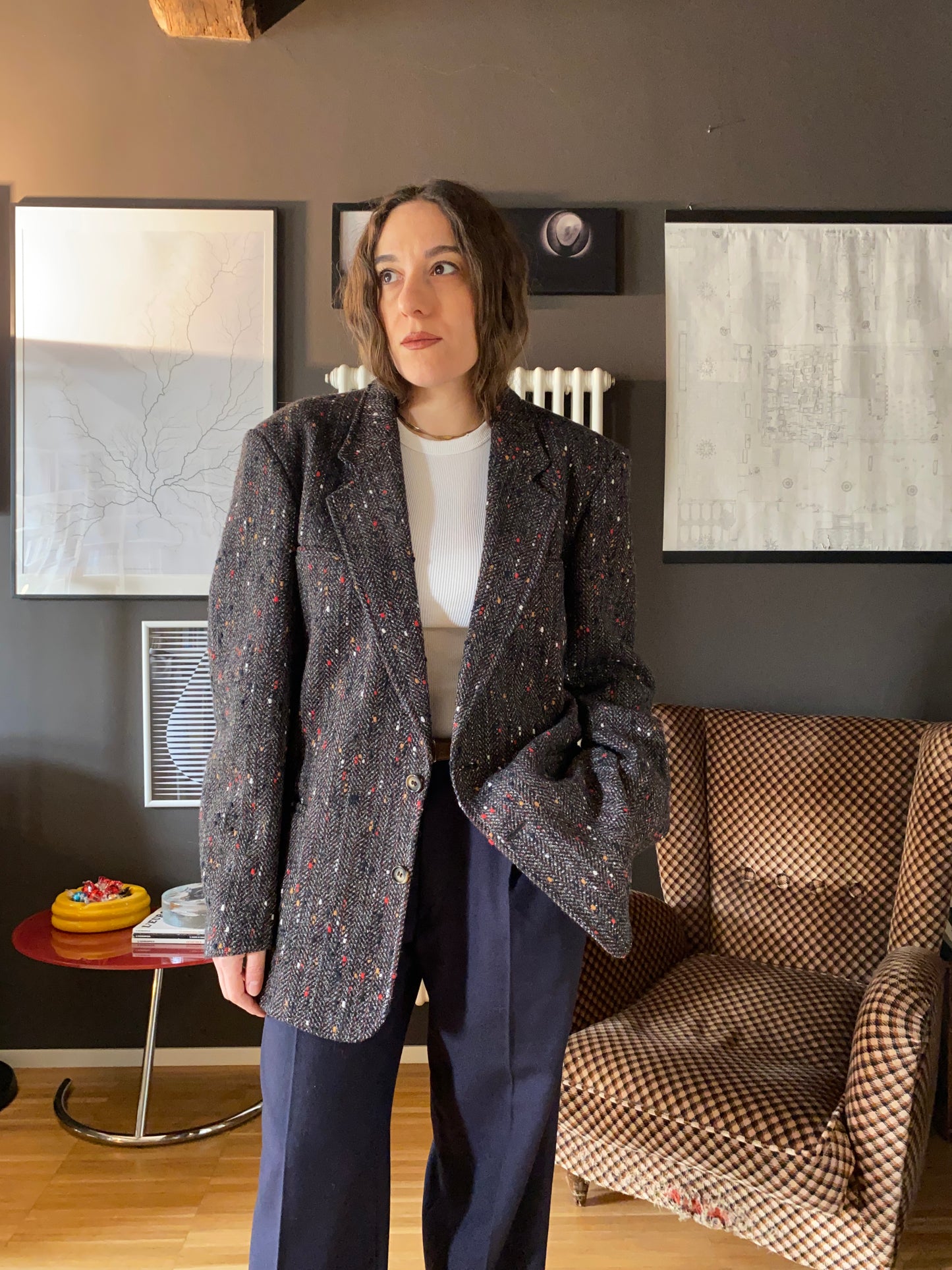 Blazer nero melange rosso/beige