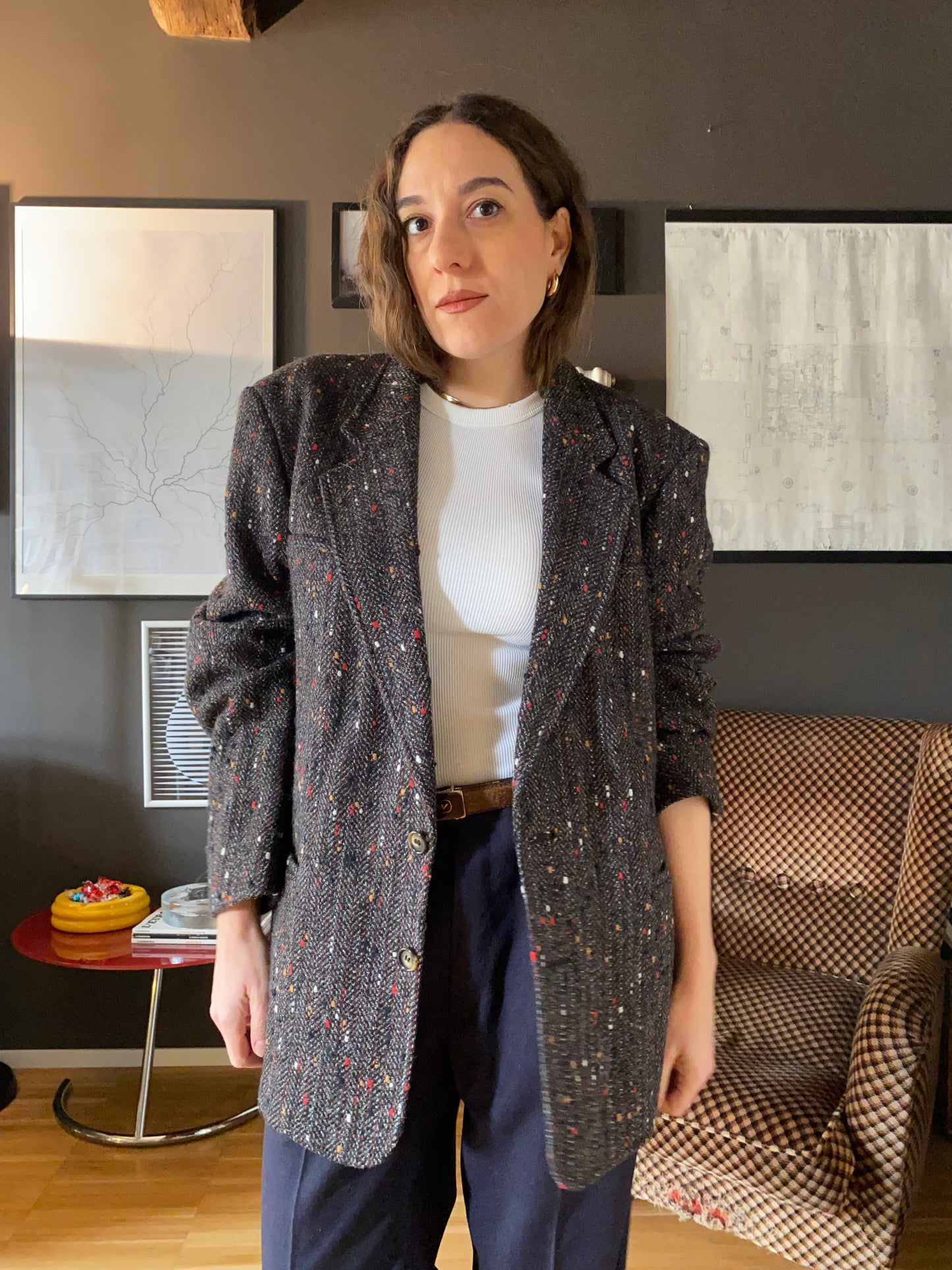 Blazer nero melange rosso/beige